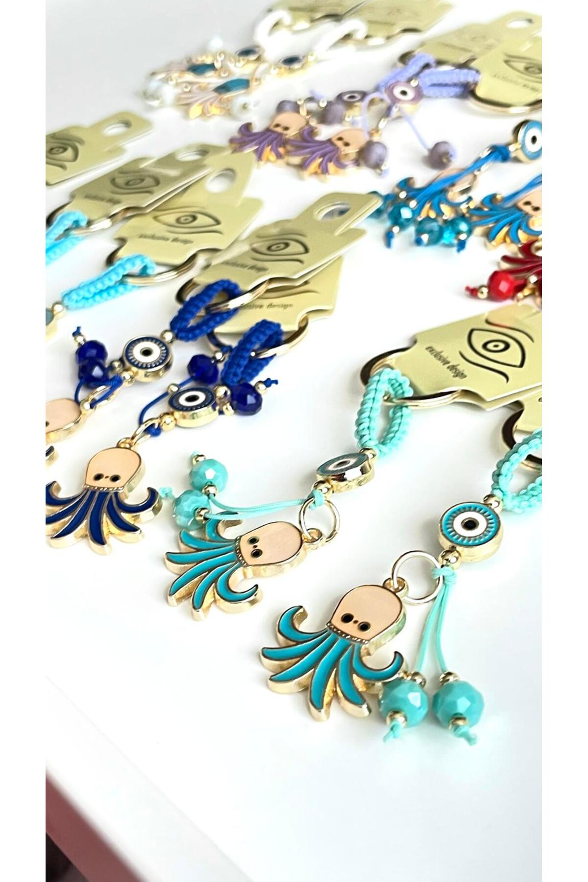 Ivy Gold-Plated Evil Eye Keychain - Turquoise Octopus Design