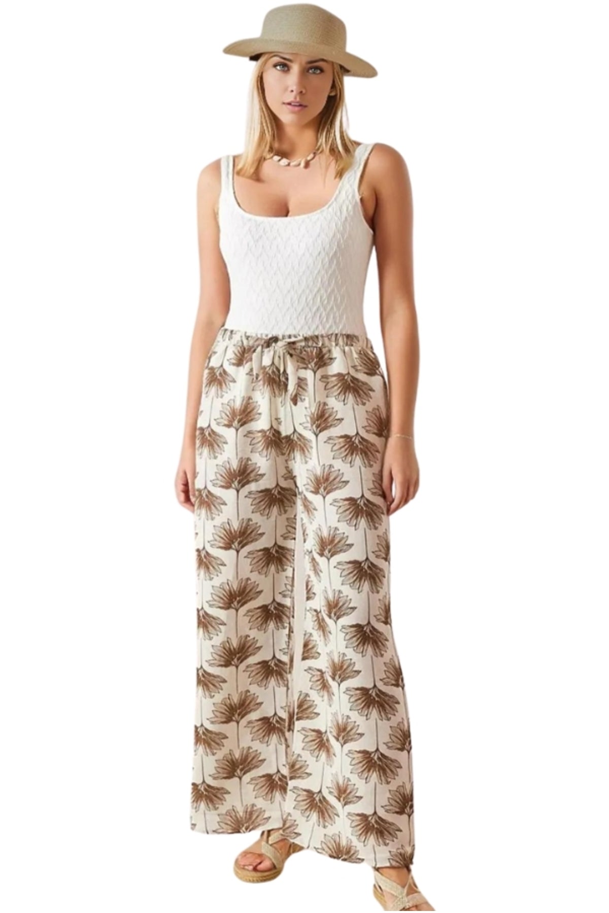 Lucy Women's Linen-Viscose Blend Wide Leg Palazzo Pants - Brown Ginkgo
