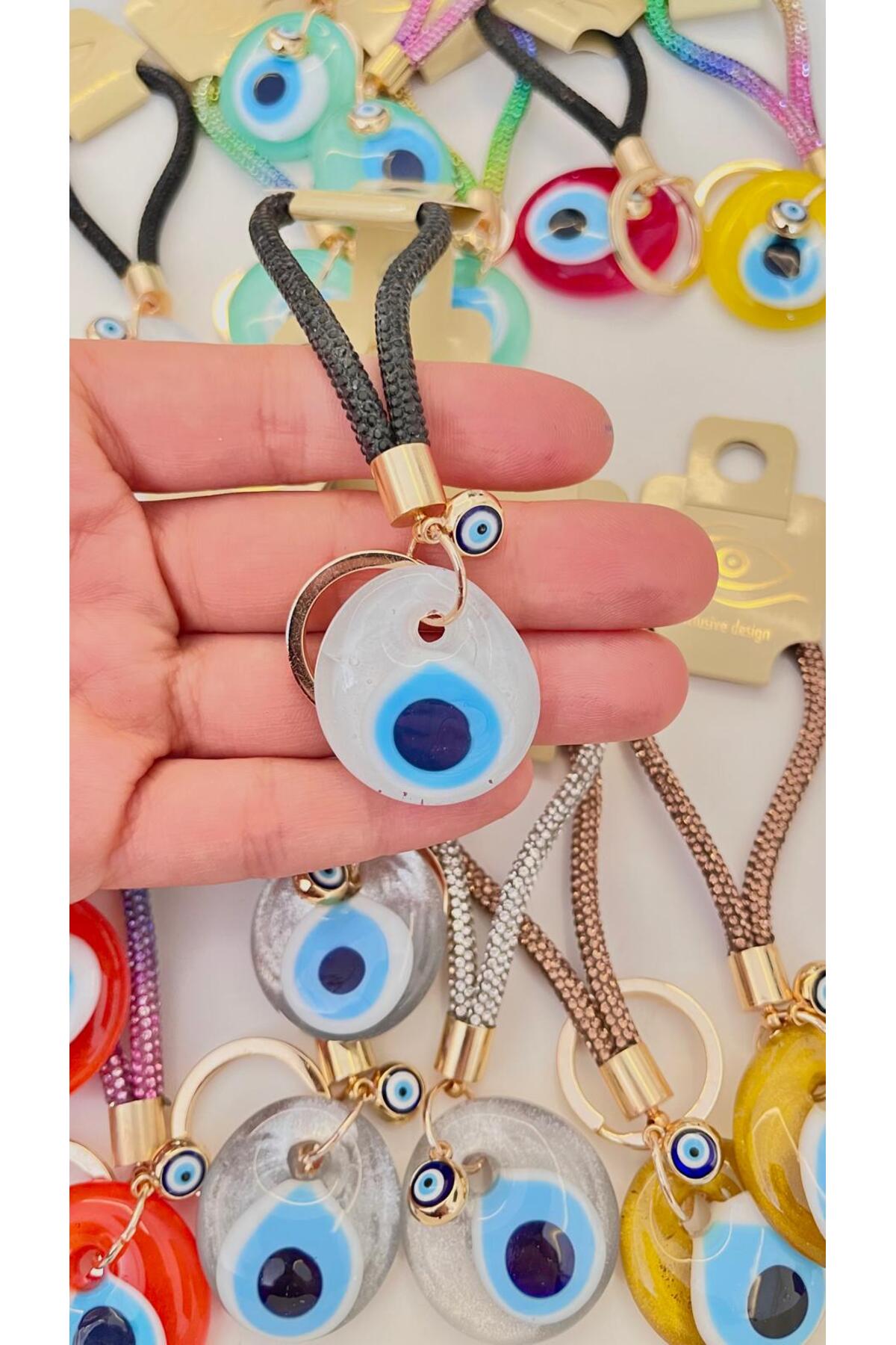 Meredith Glass Evil Eye Cord Charm - White Glass Black Cord