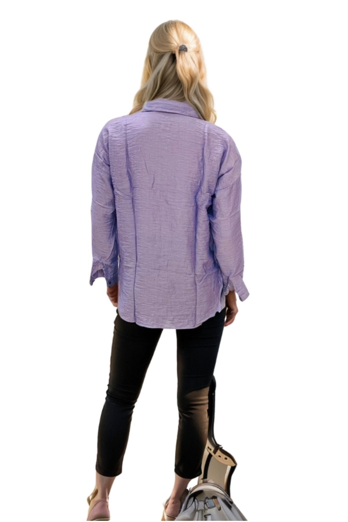 Claire Women's Floral Embellished Button-Up Shirt - Lilac Floral Embroidery