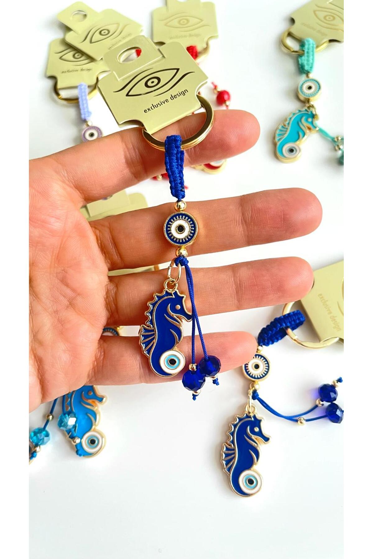 Ivy Gold-Plated Evil Eye Keychain - Navy Seahorse