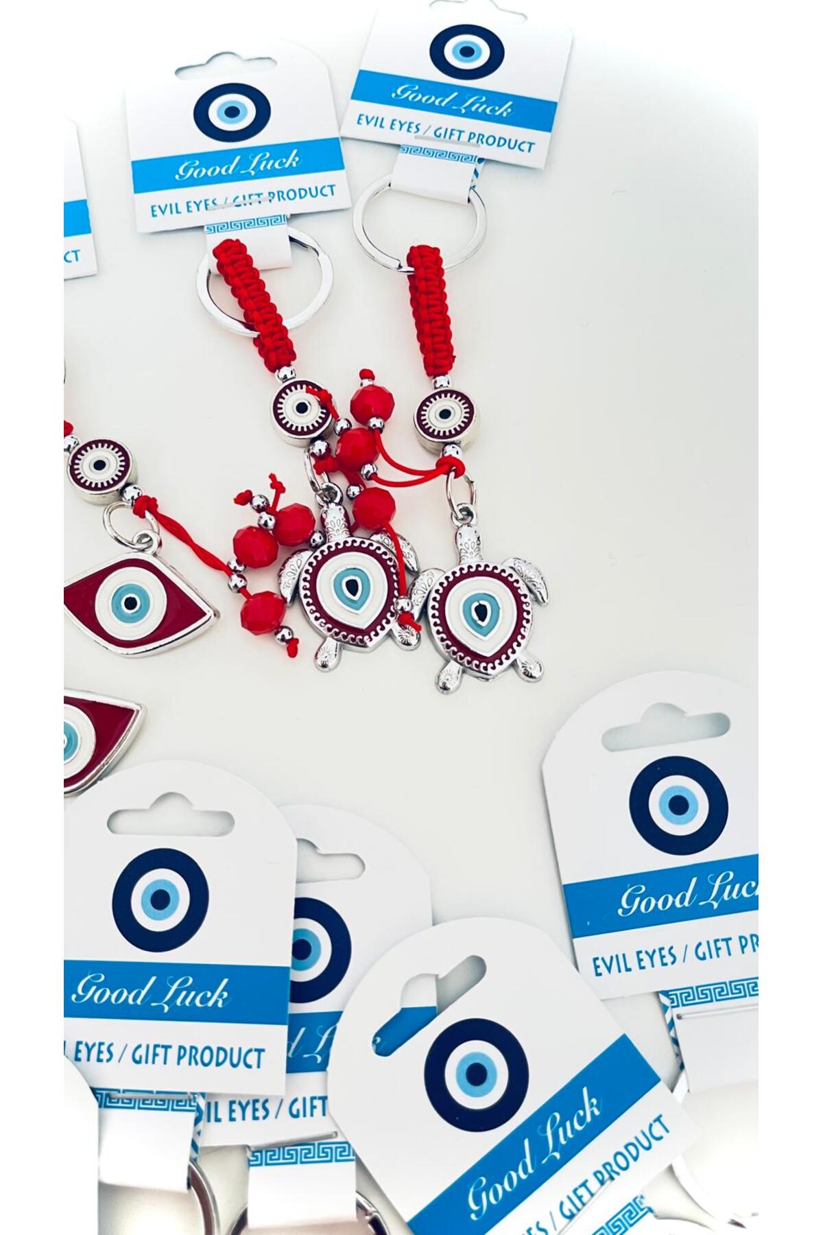 Abigail Silver-Plated Evil Eye Keychain - Red Turtle Design