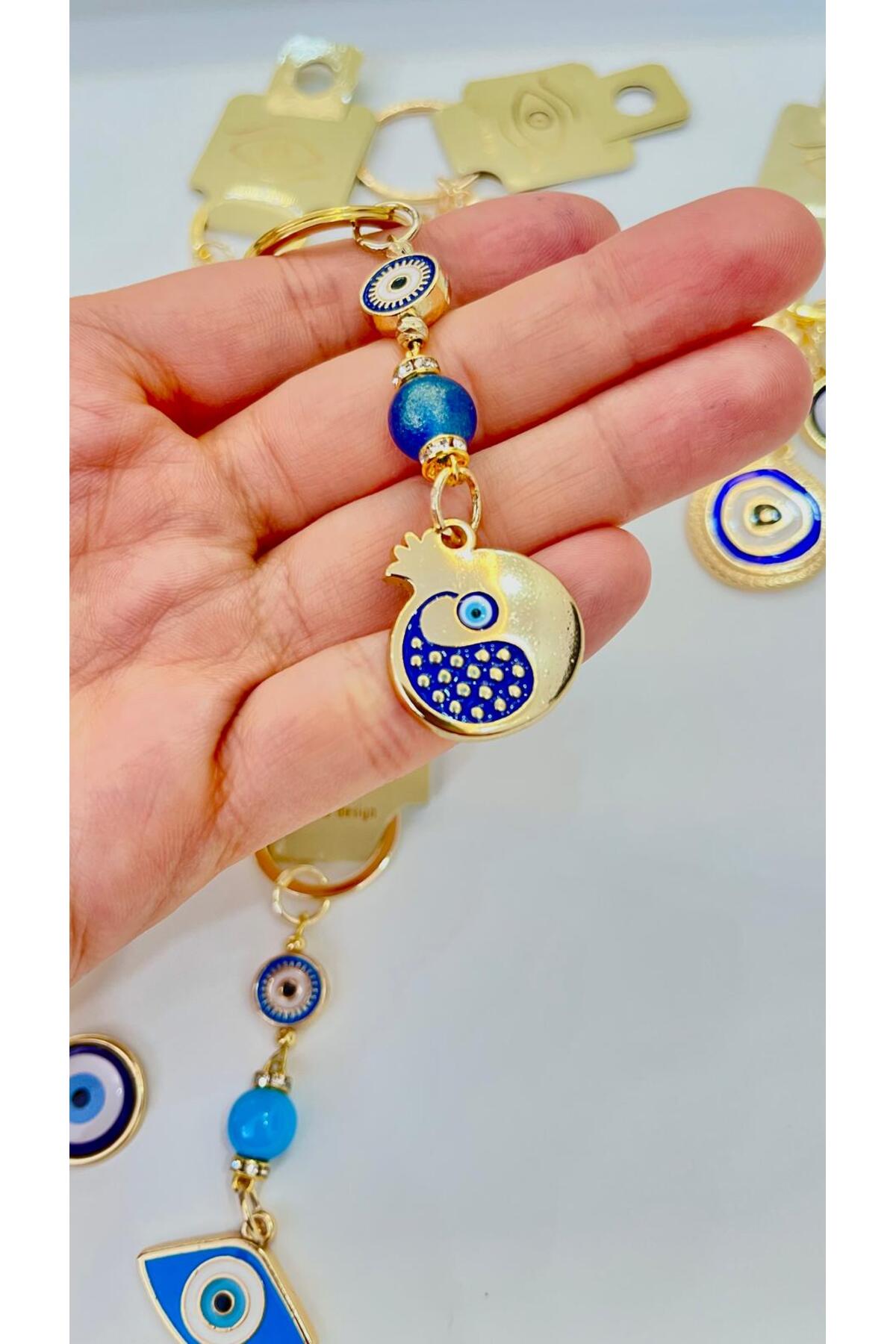 Hannah Gold-Plated Bodrum Bead Keychain - Navy Pomegranate