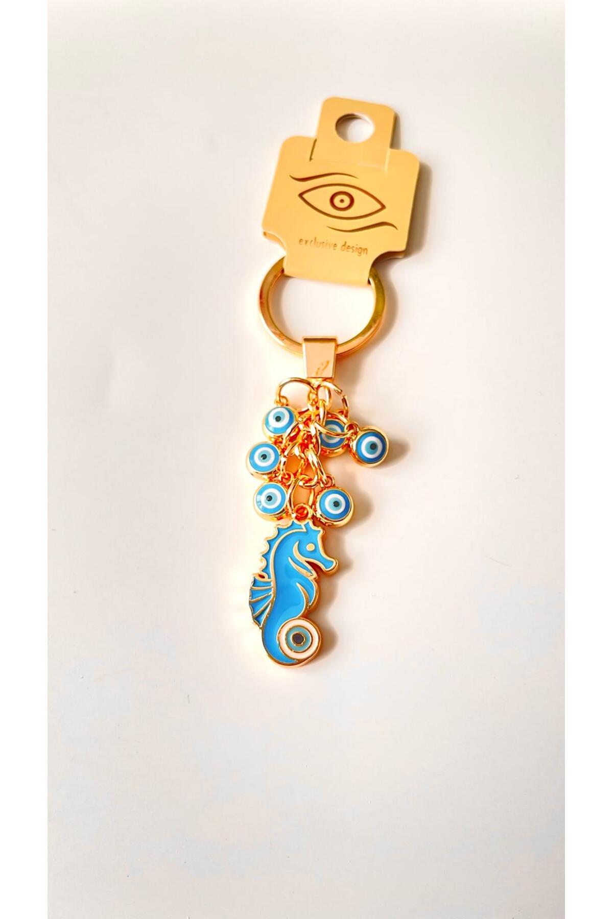 Madeleine Dangling Evil Eye Keychain - Blue Seahorse