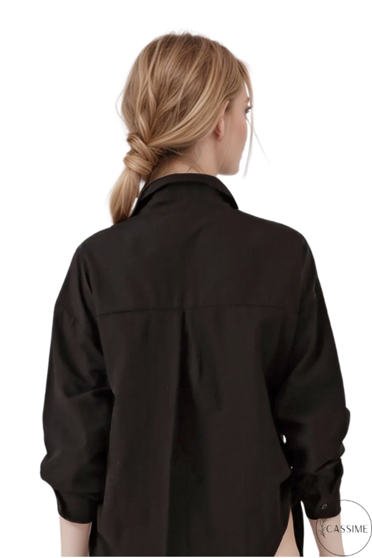 Isabella Women's Oversized Drawstring Shirt - Black