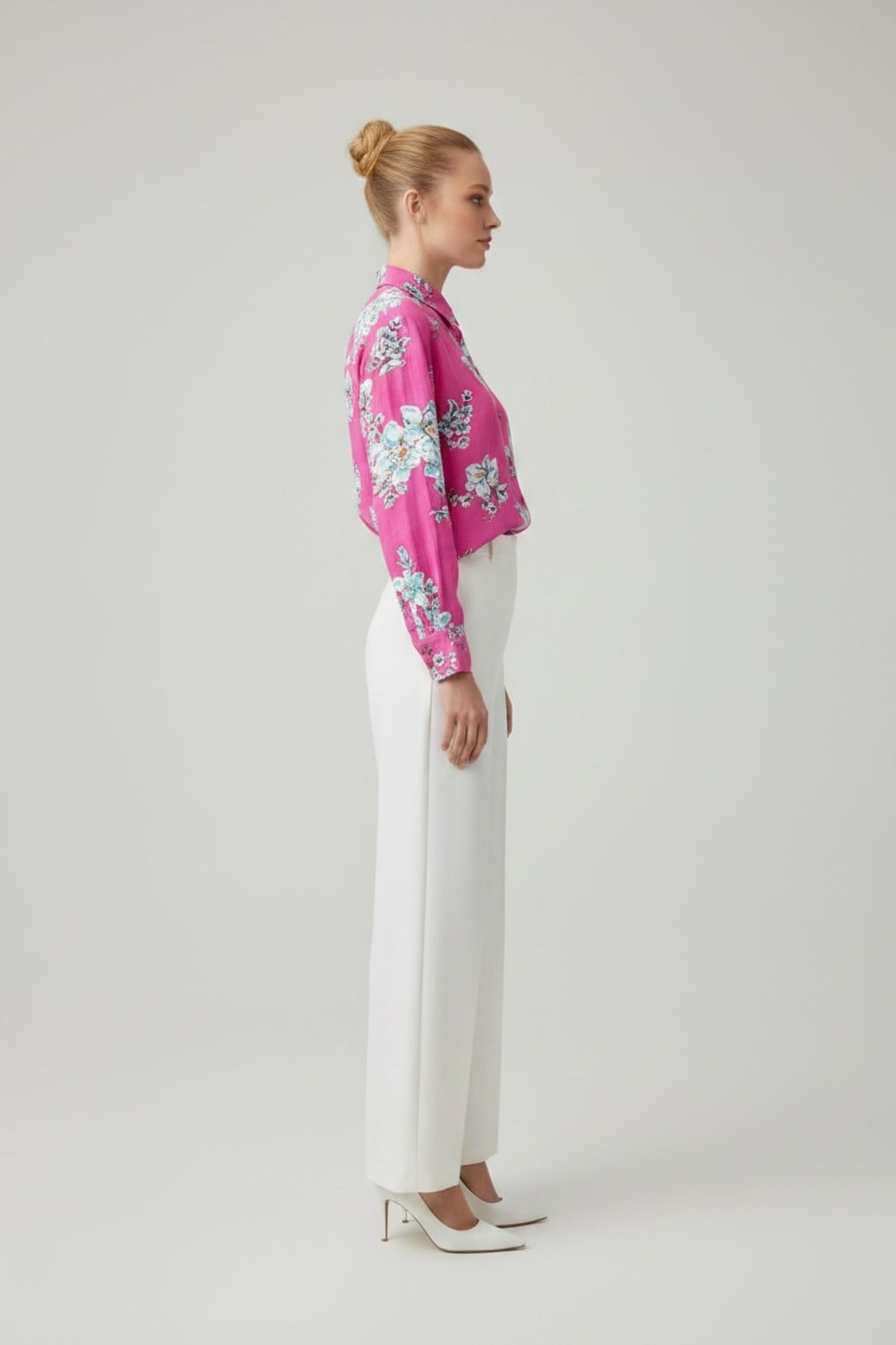 Emilia Women's Linen Blend Oversized Printed Shirt - Blue