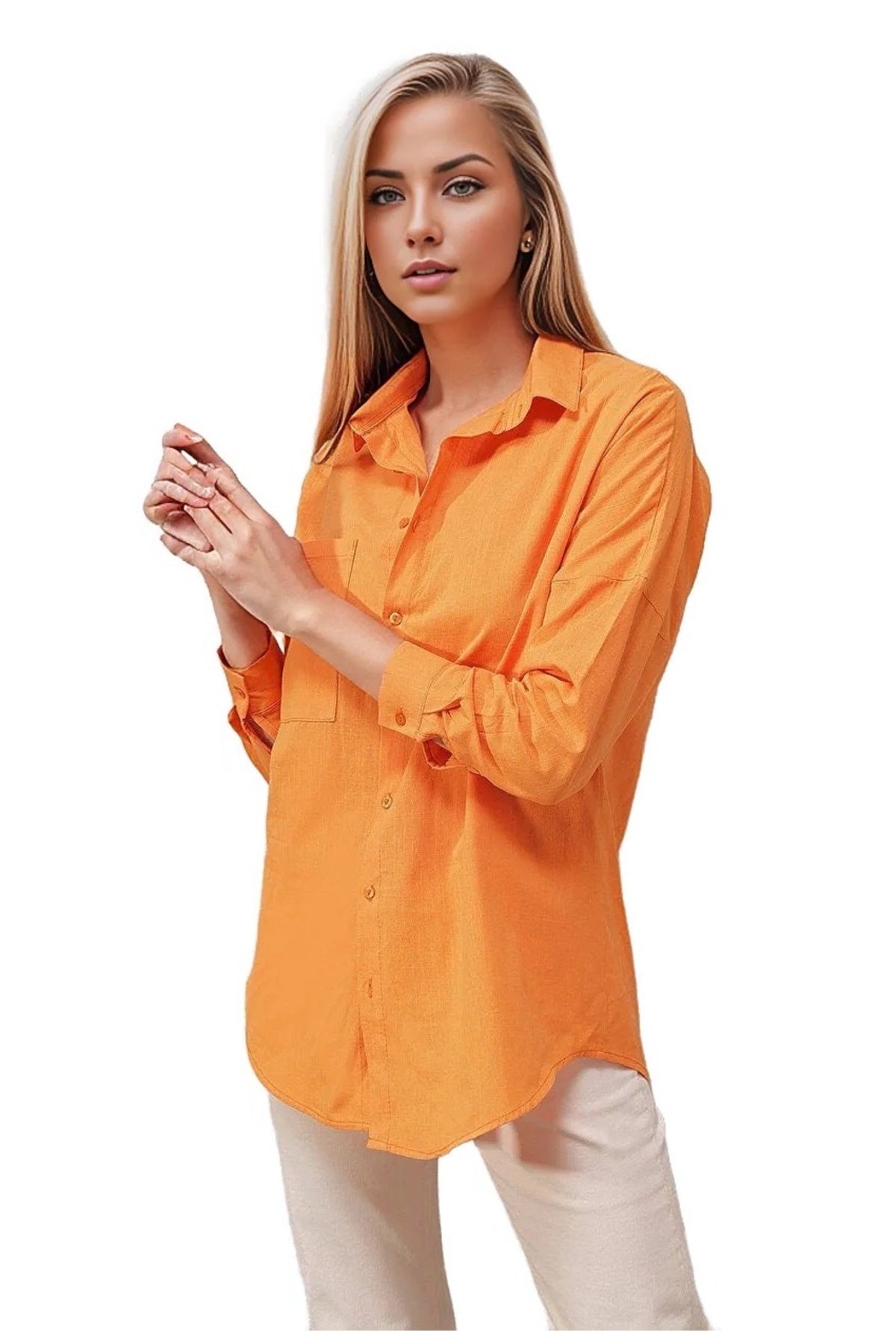 Clementine Women's Pocket Button-Up Shirt - Orange