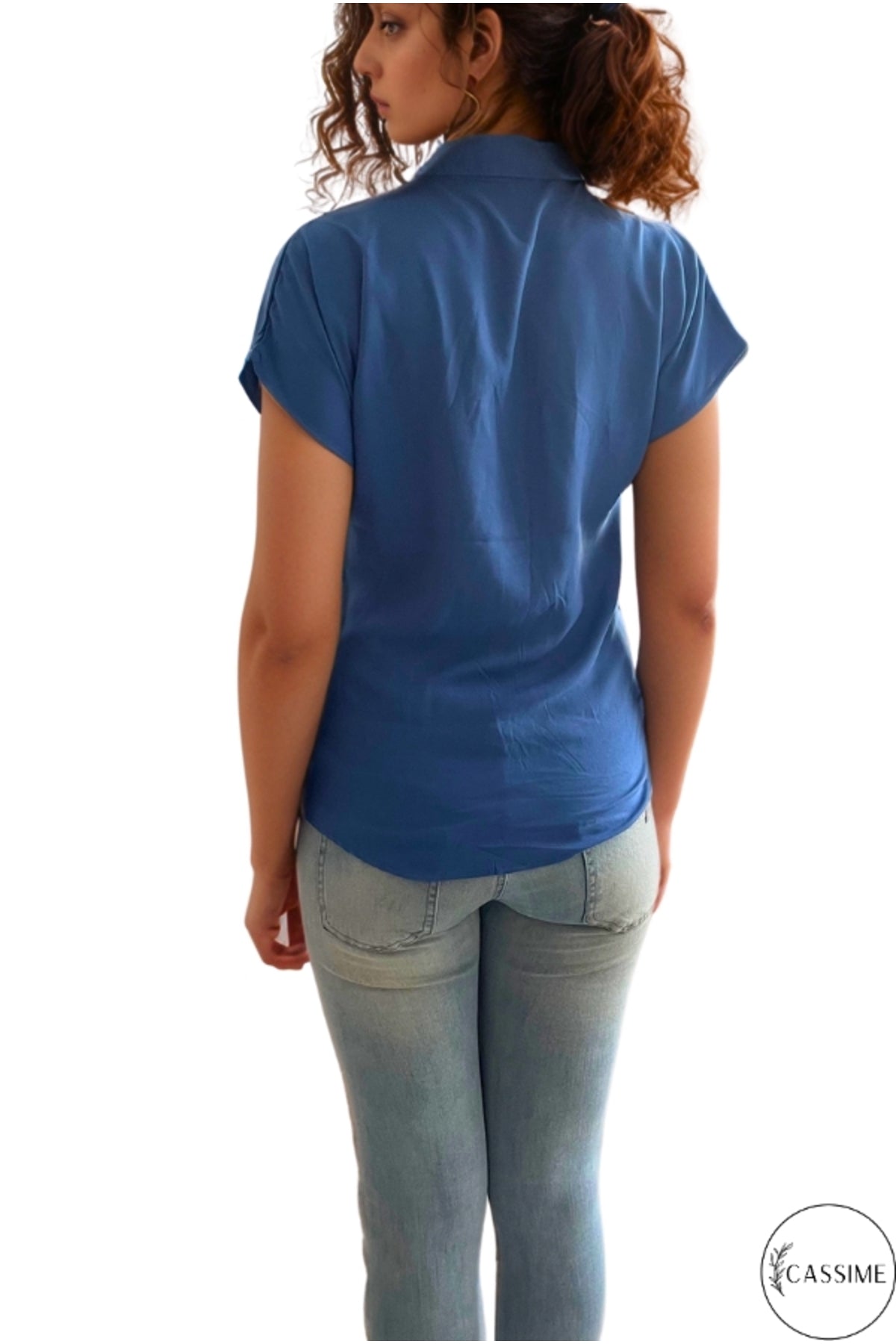 Esme Women's Viscose Short Sleeve Batwing Shirt - Light Navy