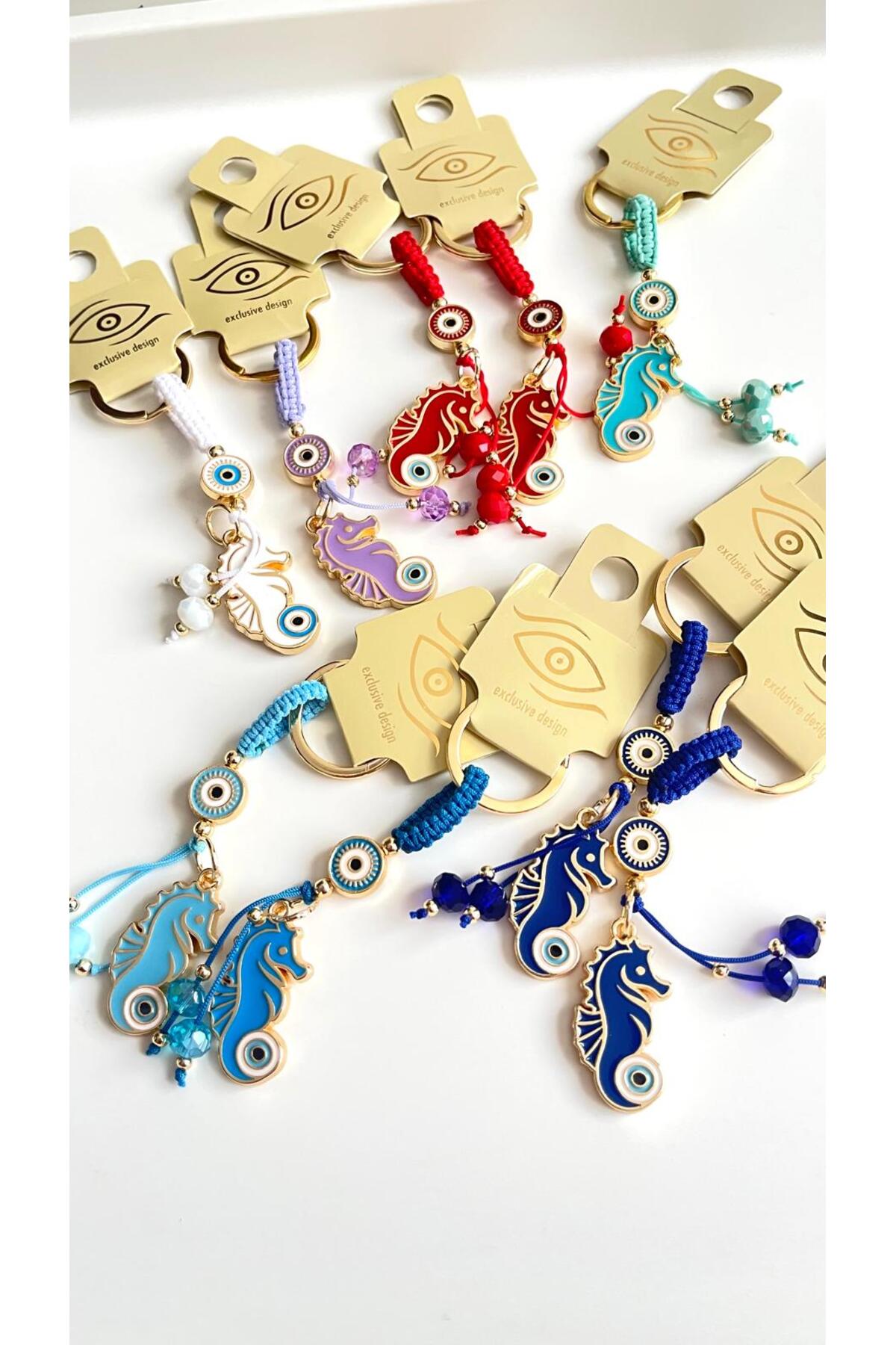 Ivy Gold-Plated Evil Eye Keychain - Navy Seahorse