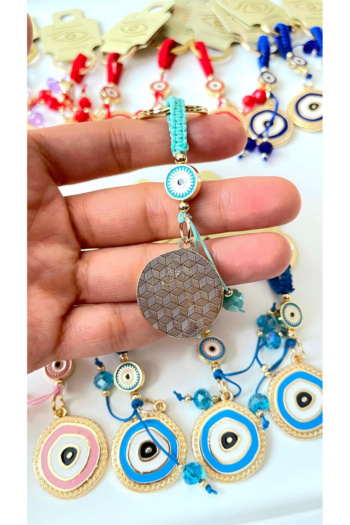 Brianna Gold-Plated Evil Eye Bead Keychain - Light Green Evil Eye
