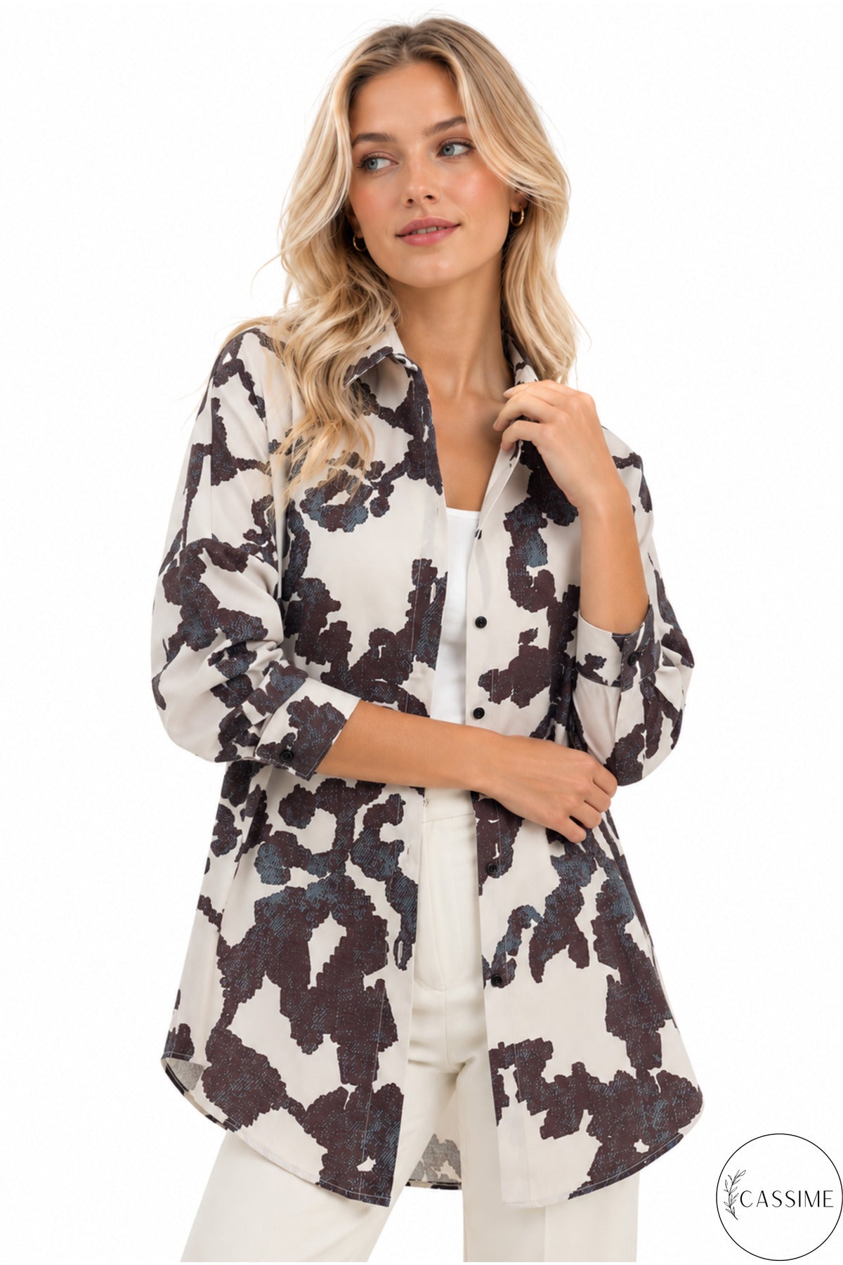 Melissa Women's Oversized Longline Shirt - Black Print