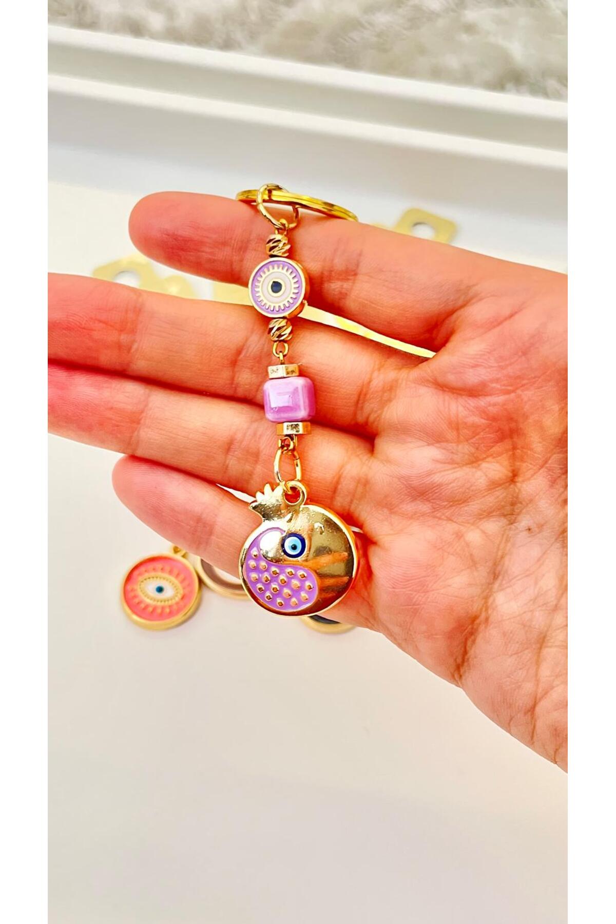 Hannah Gold-Plated Bodrum Bead Keychain - Purple Pomegranate