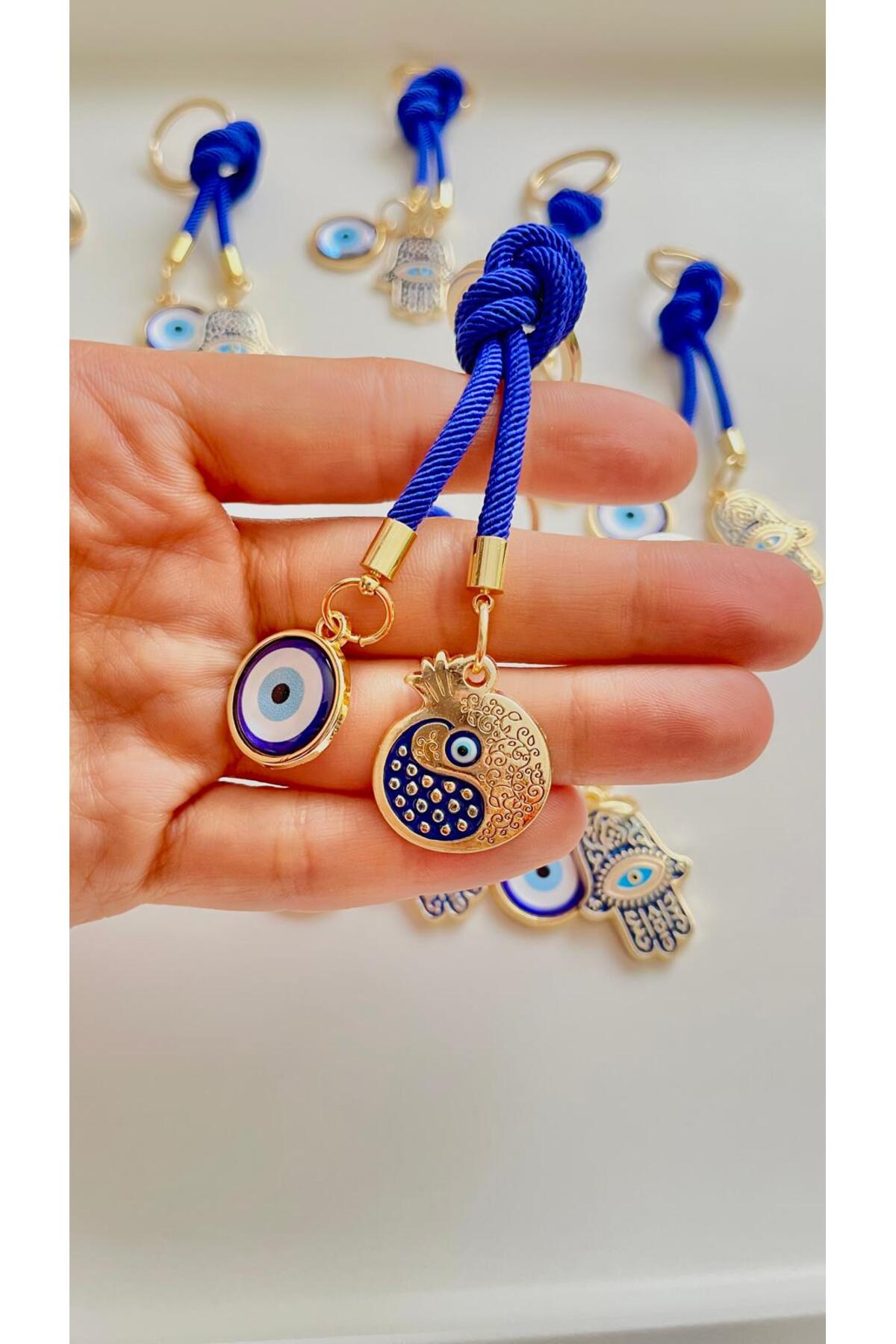 Rose Evil Eye Cord Keychain - Navy Pomegranate Prosperity Design