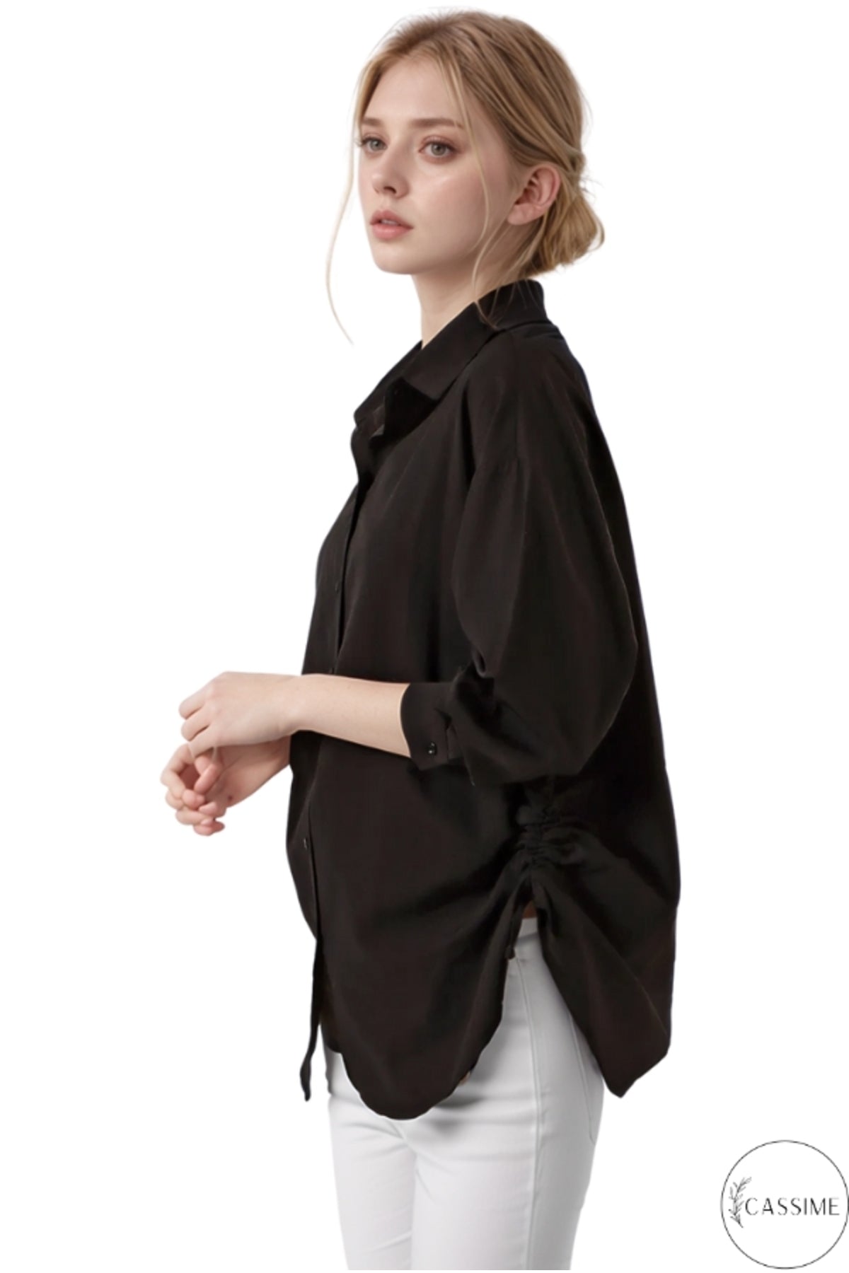 Isabella Women's Oversized Drawstring Shirt - Black