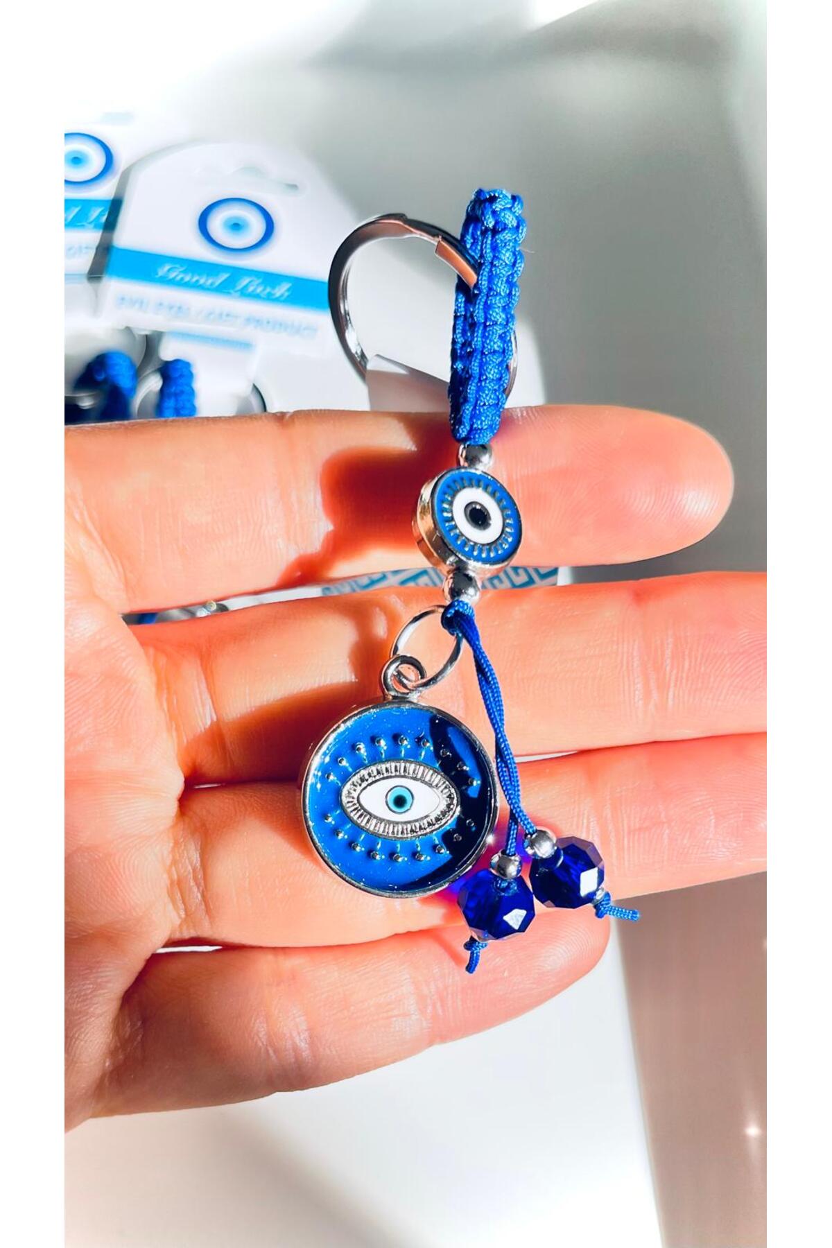 Abigail Silver-Plated Evil Eye Keychain - Navy Round Evil Eye