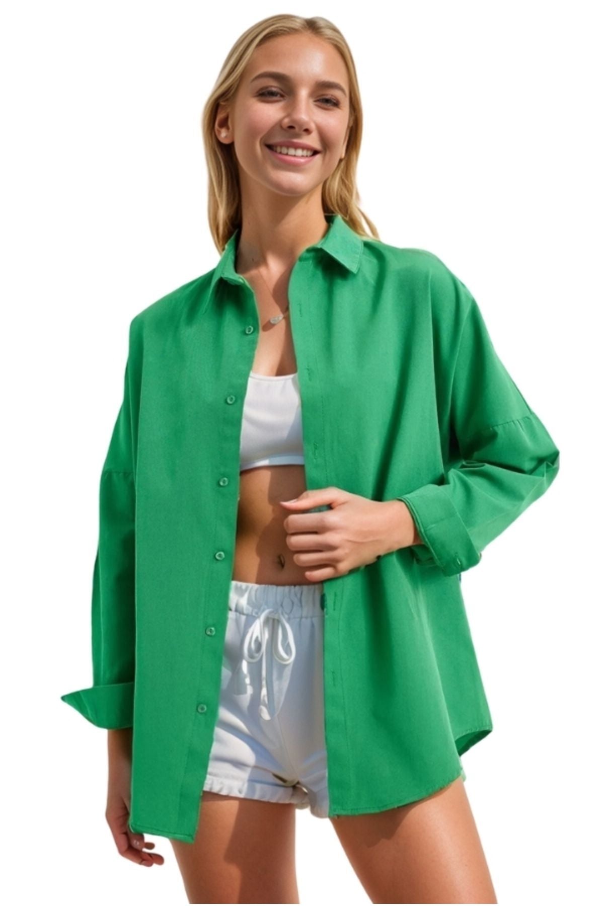 Melissa Women's Oversized Longline Shirt - Grass Green