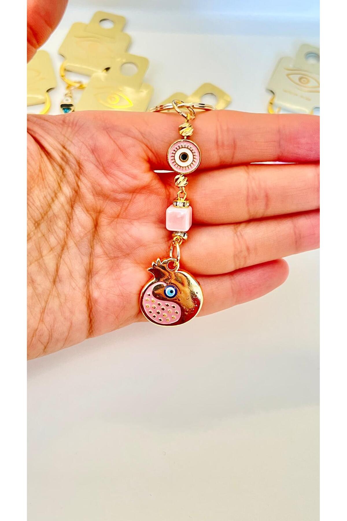 Hannah Gold-Plated Bodrum Bead Keychain - Pink Pomegranate