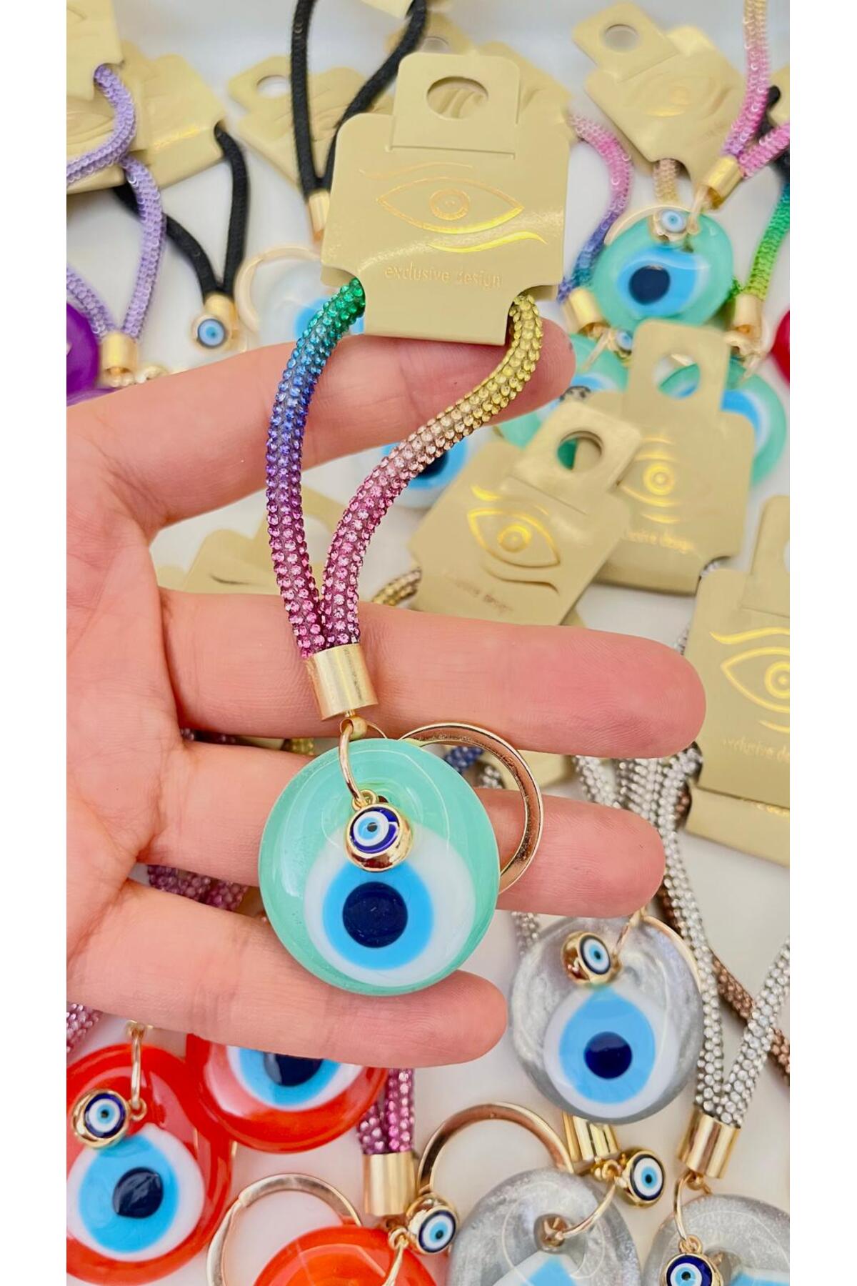 Meredith Glass Evil Eye Cord Charm - Turquoise
