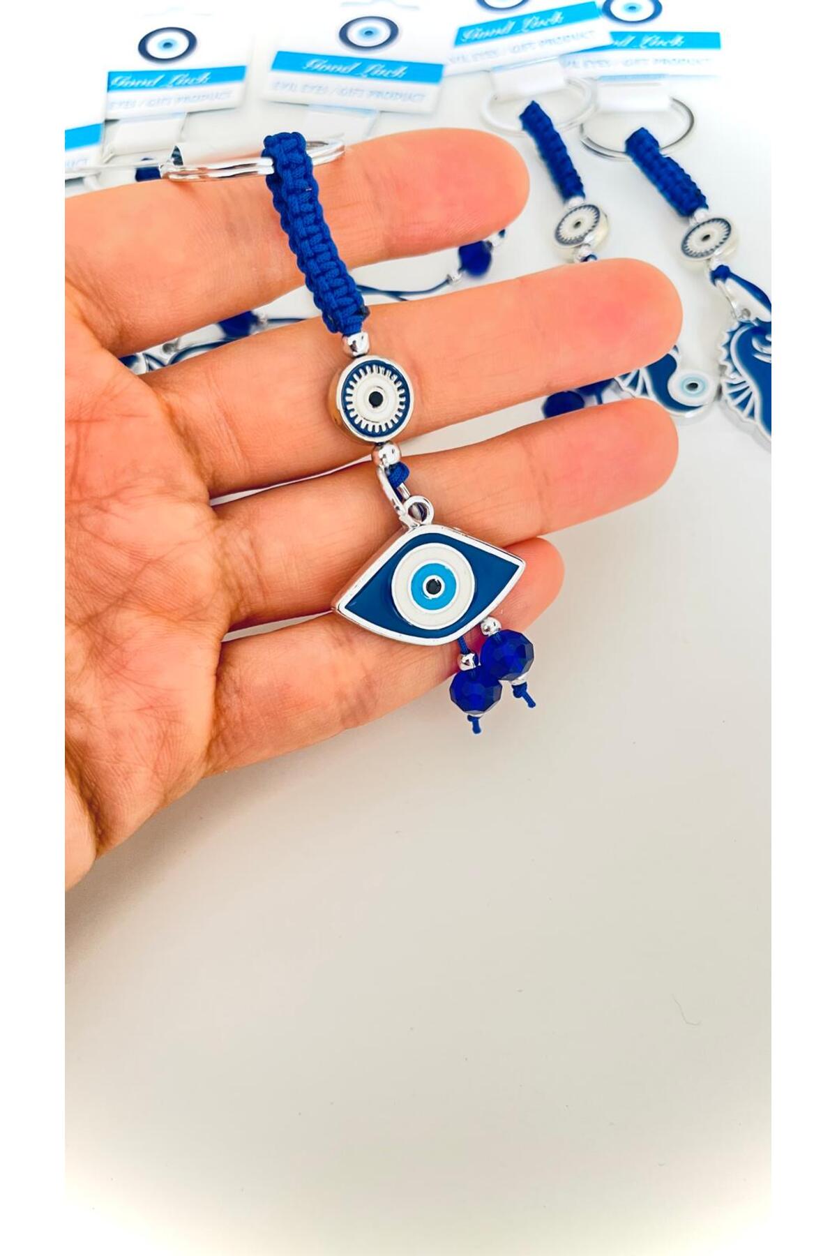 Abigail Silver-Plated Evil Eye Keychain - Navy Oval Evil Eye