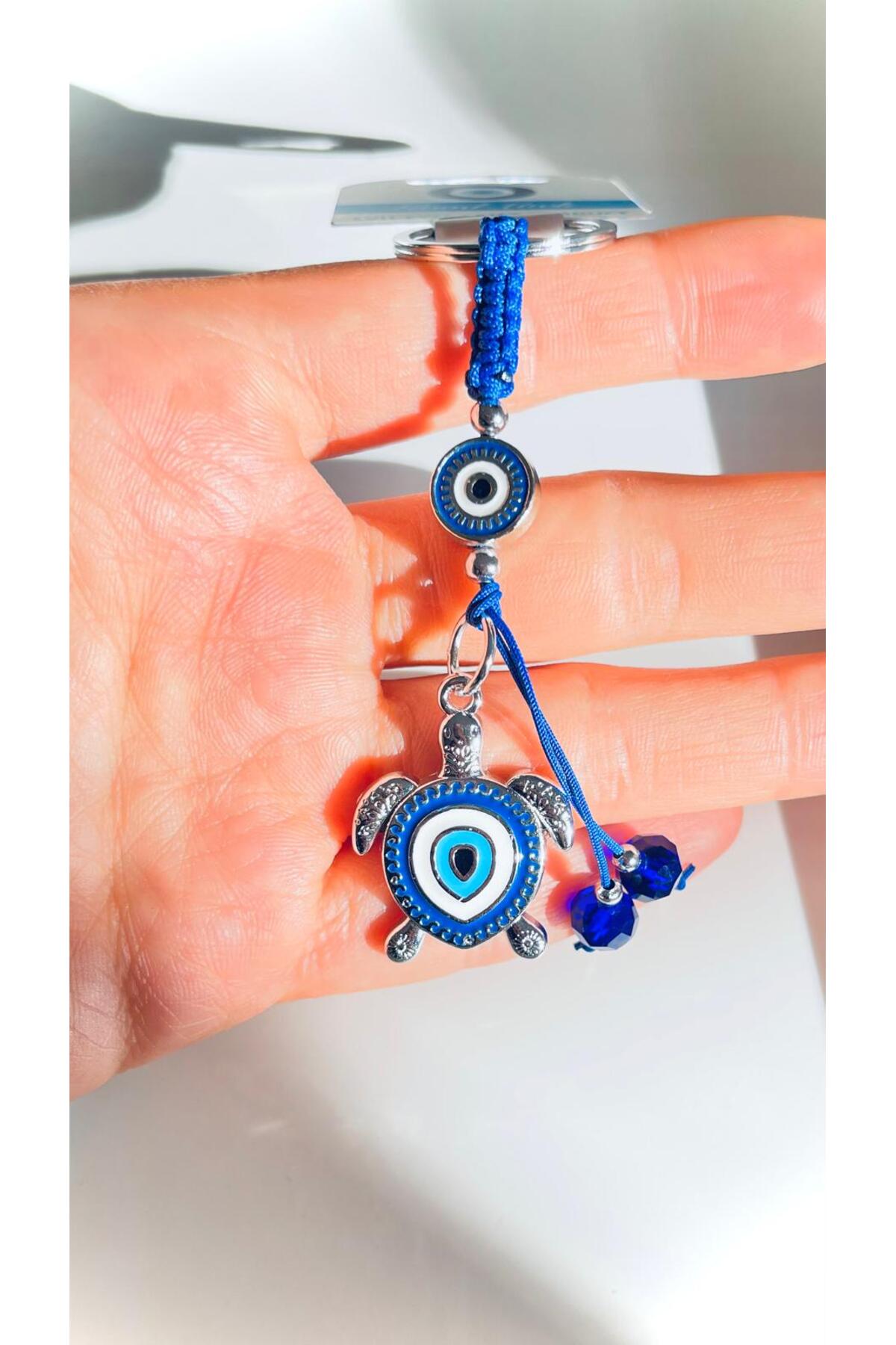 Abigail Silver-Plated Evil Eye Keychain - Navy Turtle Evil Eye