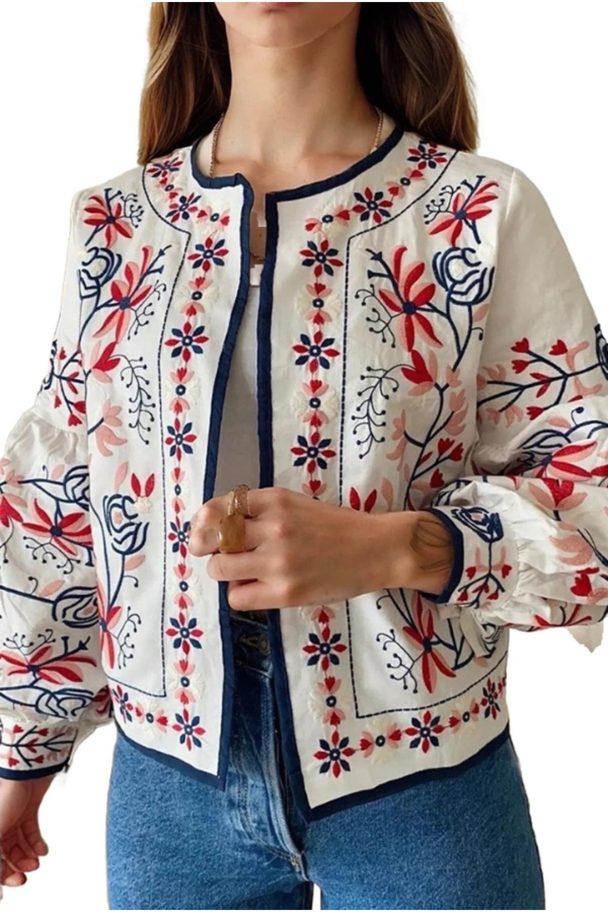 Elaine Women's Vintage Inspired Embroidered Jacket - White
