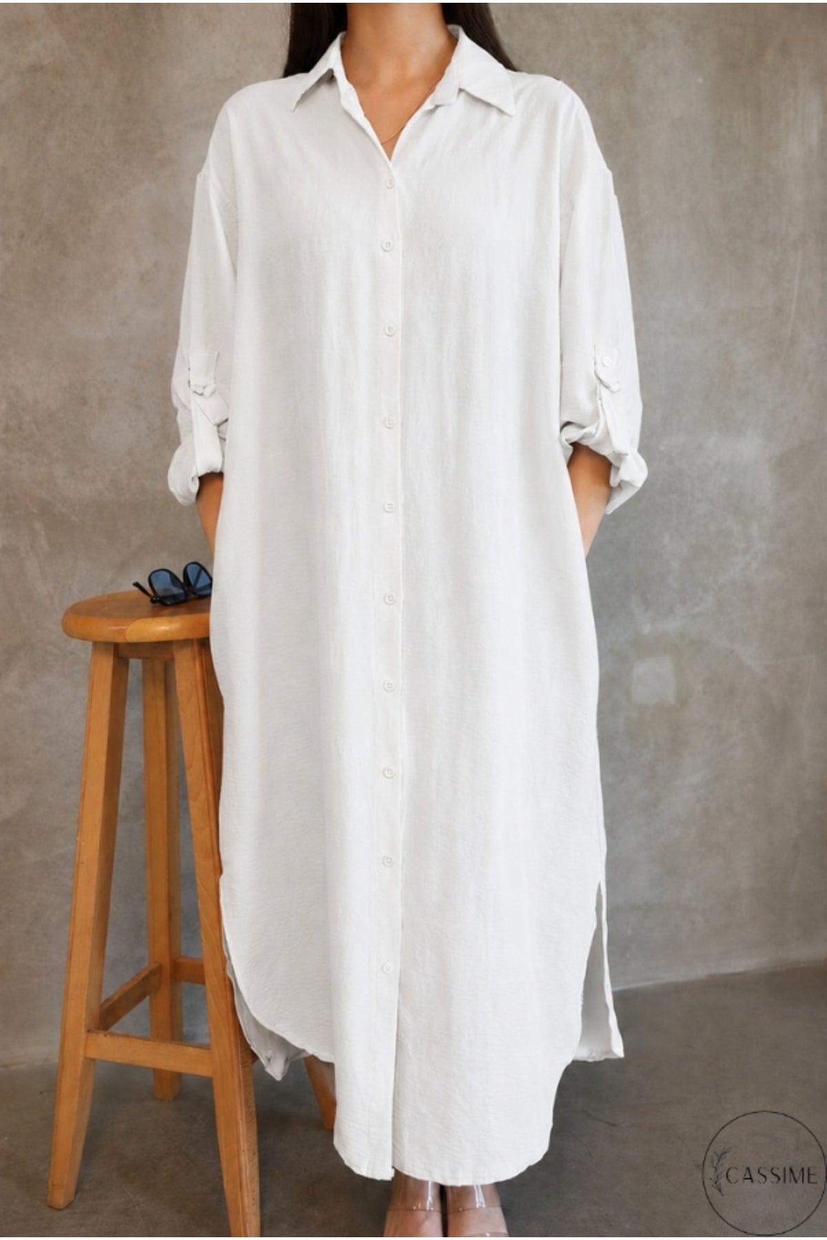 Hazel Women's Oversized Muslin Shirt Dress - White Muslin