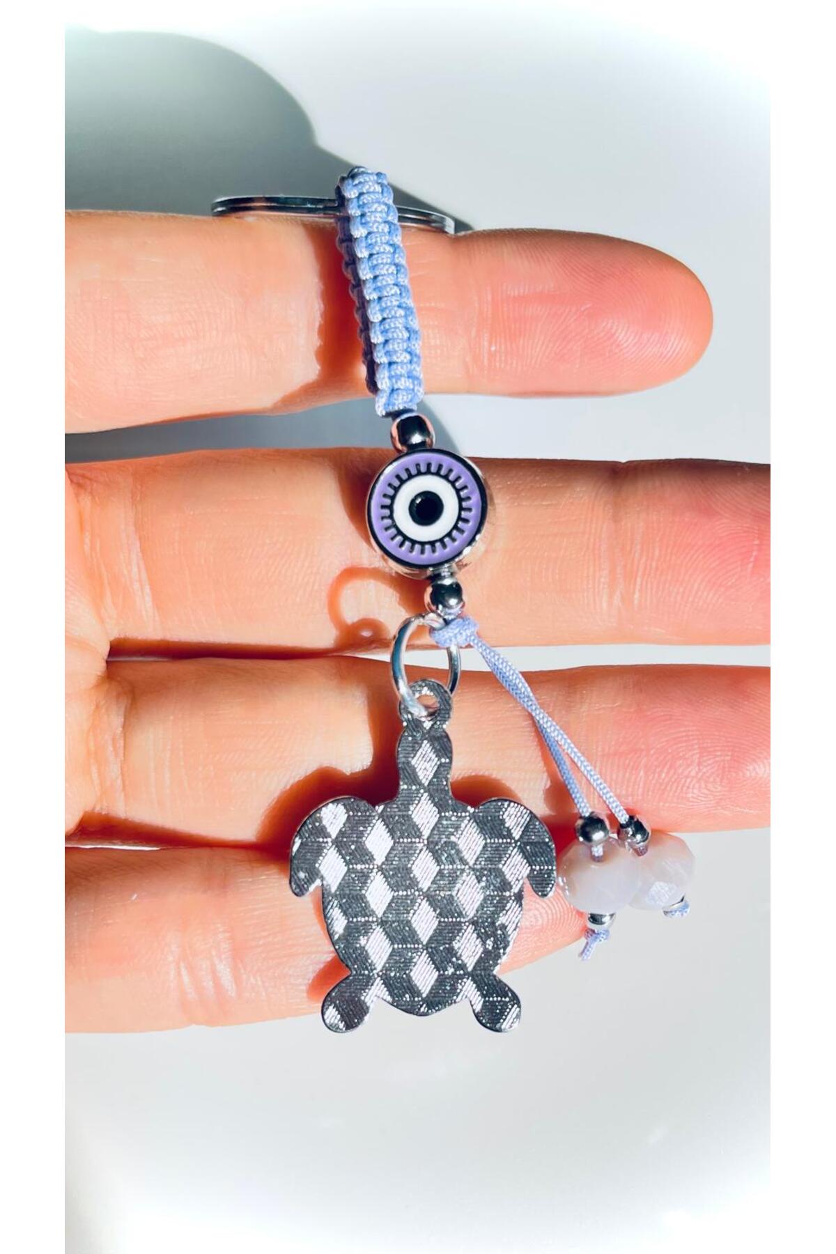 Abigail Silver-Plated Evil Eye Keychain - Lilac Turtle Design