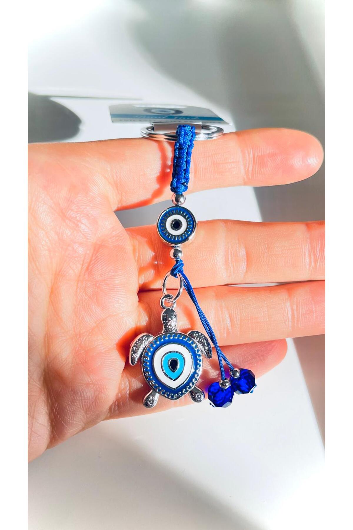 Abigail Silver-Plated Evil Eye Keychain - Navy Turtle Evil Eye