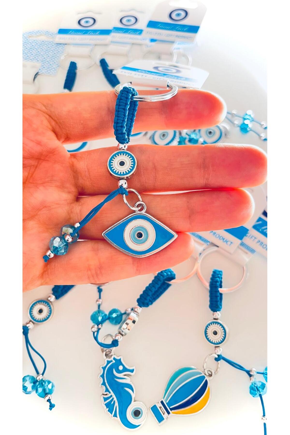 Abigail Silver-Plated Evil Eye Keychain - Blue Oval Evil Eye