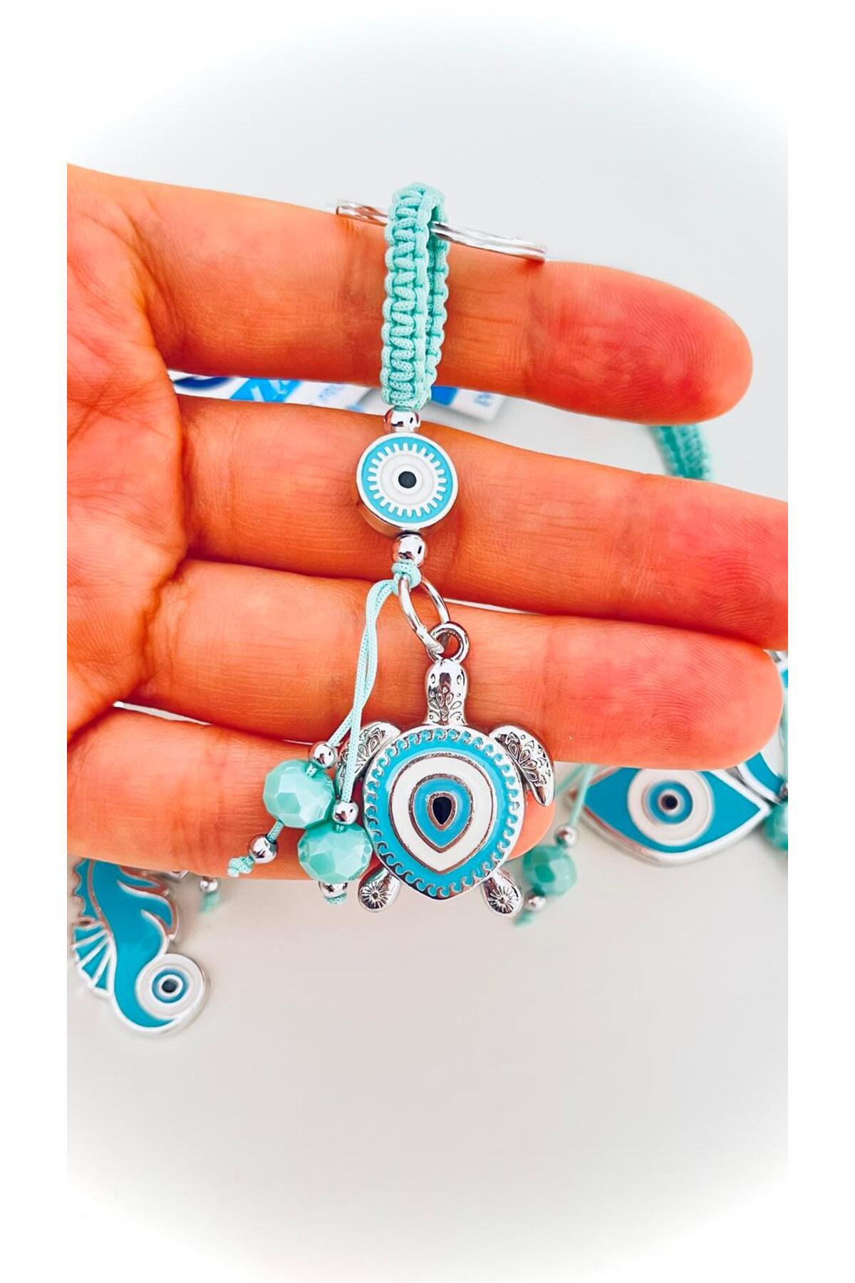 Abigail Silver-Plated Evil Eye Keychain - Turquoise Turtle Evil Eye