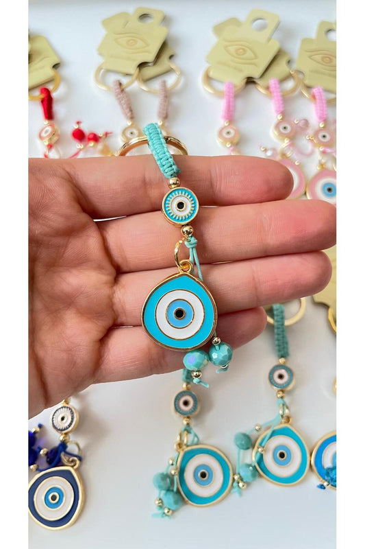 Brianna Gold-Plated Evil Eye Bead Keychain - Almond Green