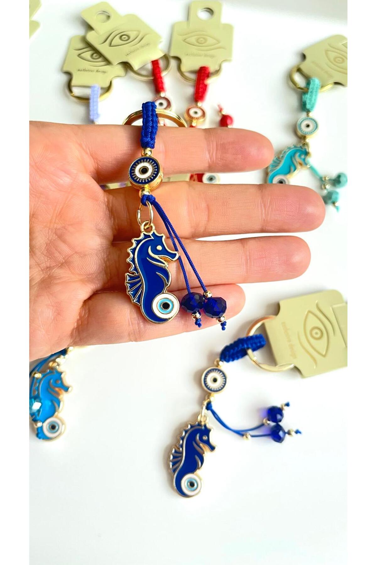 Ivy Gold-Plated Evil Eye Keychain - Navy Seahorse