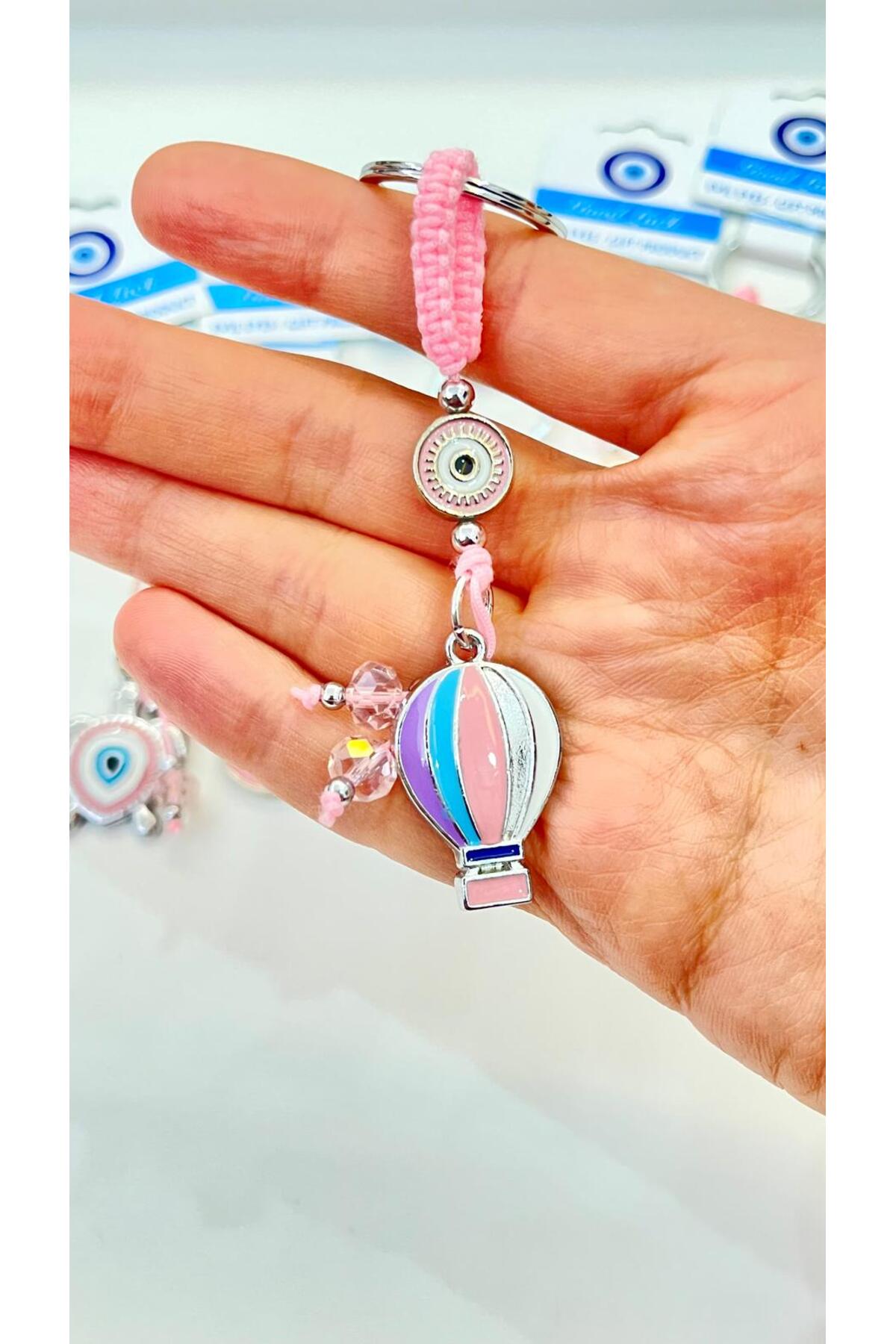 Abigail Silver-Plated Evil Eye Keychain - Pink Balloon
