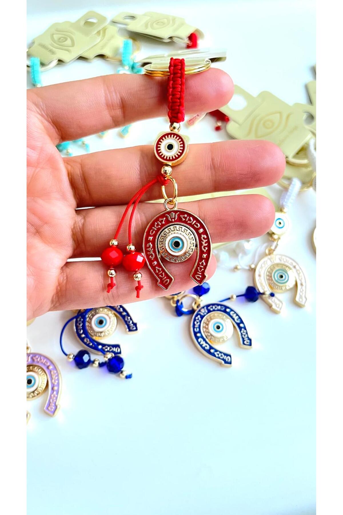 Bella Gold-Plated Animal Charm Keychain - Red Horseshoe