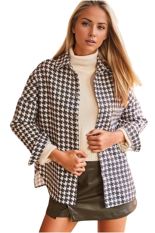 Margot Women's Oversized Houndstooth Shacket - Black Houndstooth