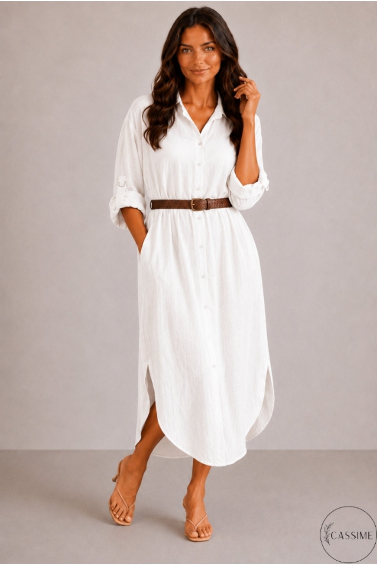 Hazel Women's Oversized Muslin Shirt Dress - White Muslin