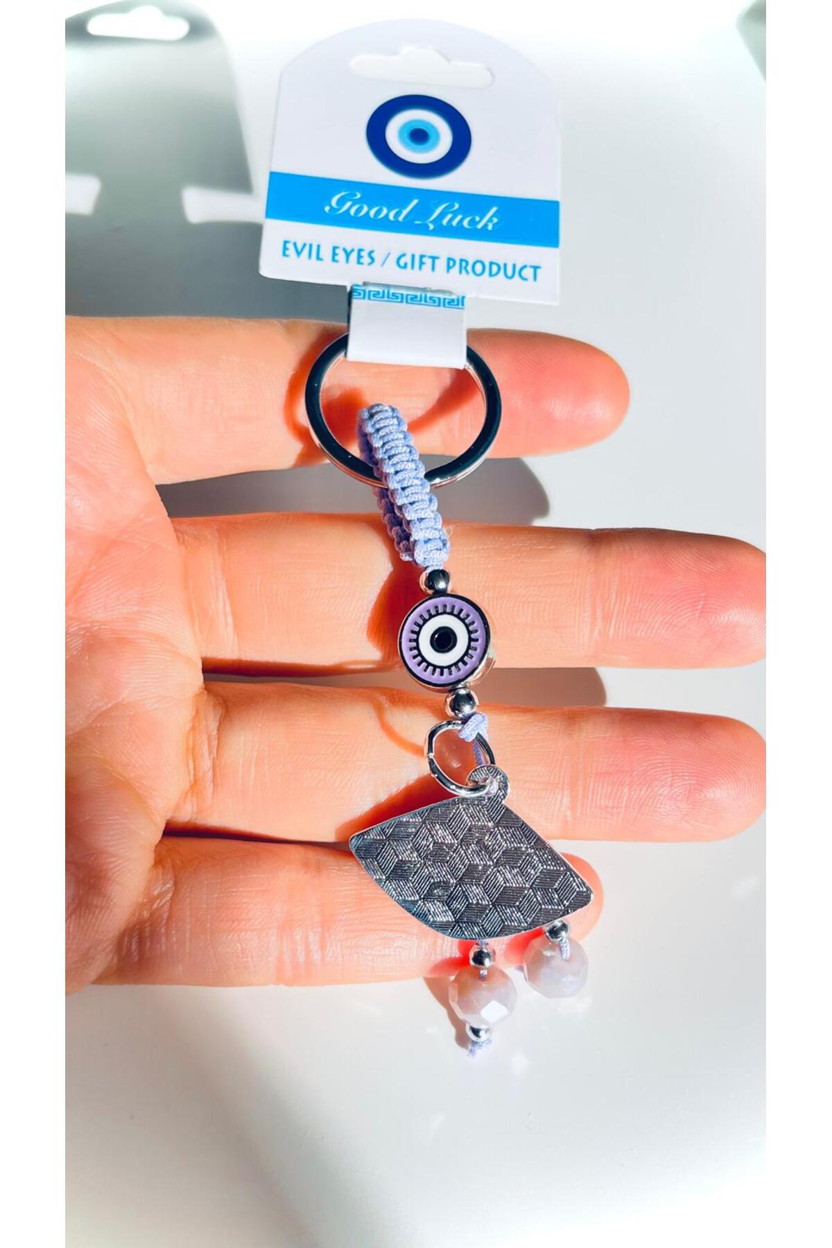 Abigail Silver-Plated Evil Eye Keychain - Lilac Oval Evil Eye Design