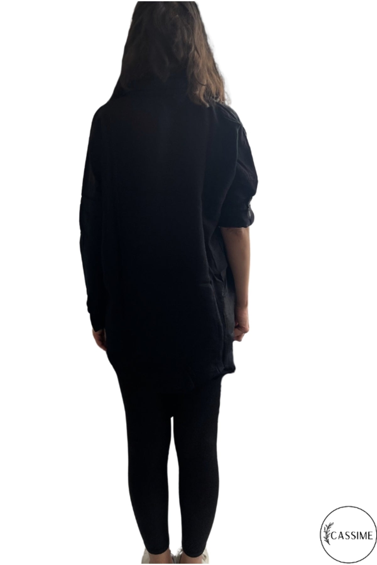 Emily Women's Peacock Sequin Oversized Shirt - Black Peacock