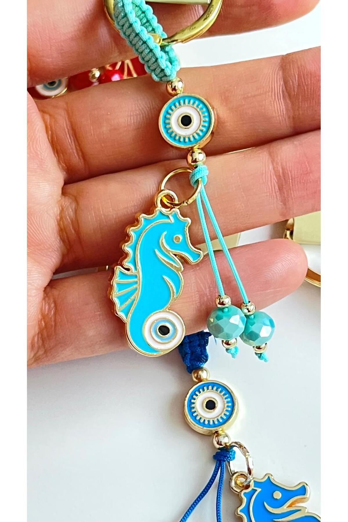 Ivy Gold-Plated Evil Eye Keychain - Light Green Seahorse