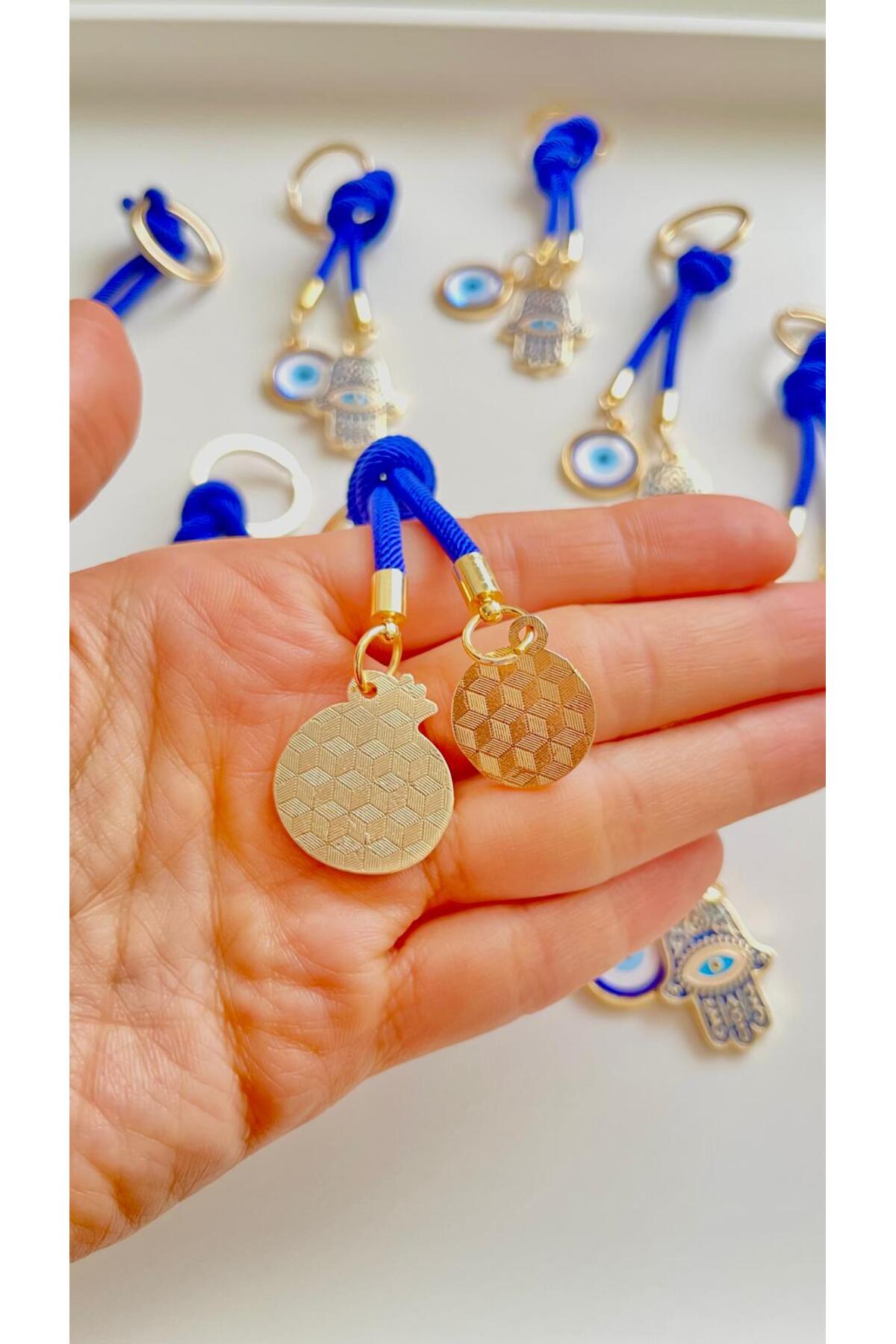 Rose Evil Eye Cord Keychain - Navy Pomegranate Prosperity Design