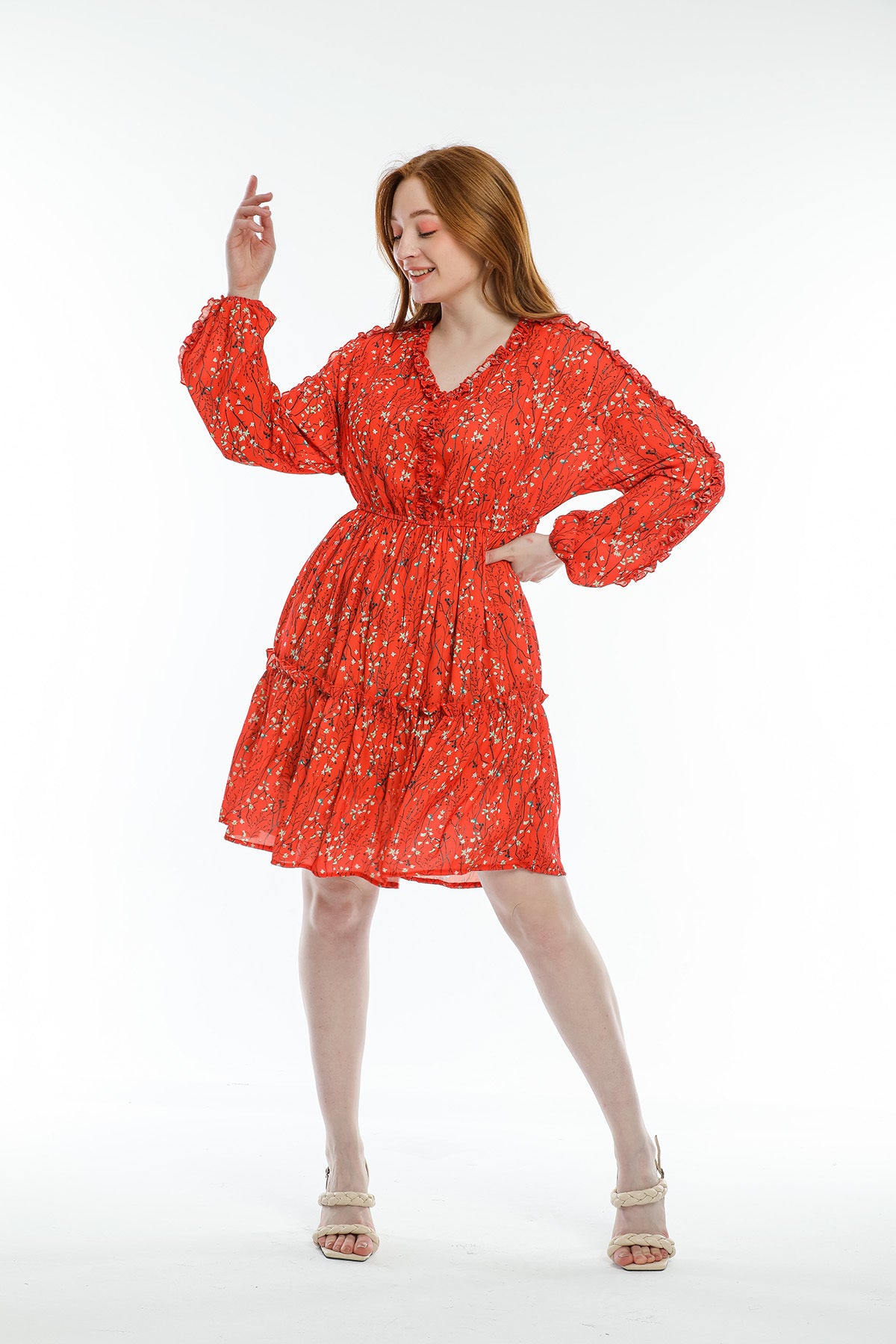 Laura Women's Floral Elastic Waist Mini Dress - Coral Floral