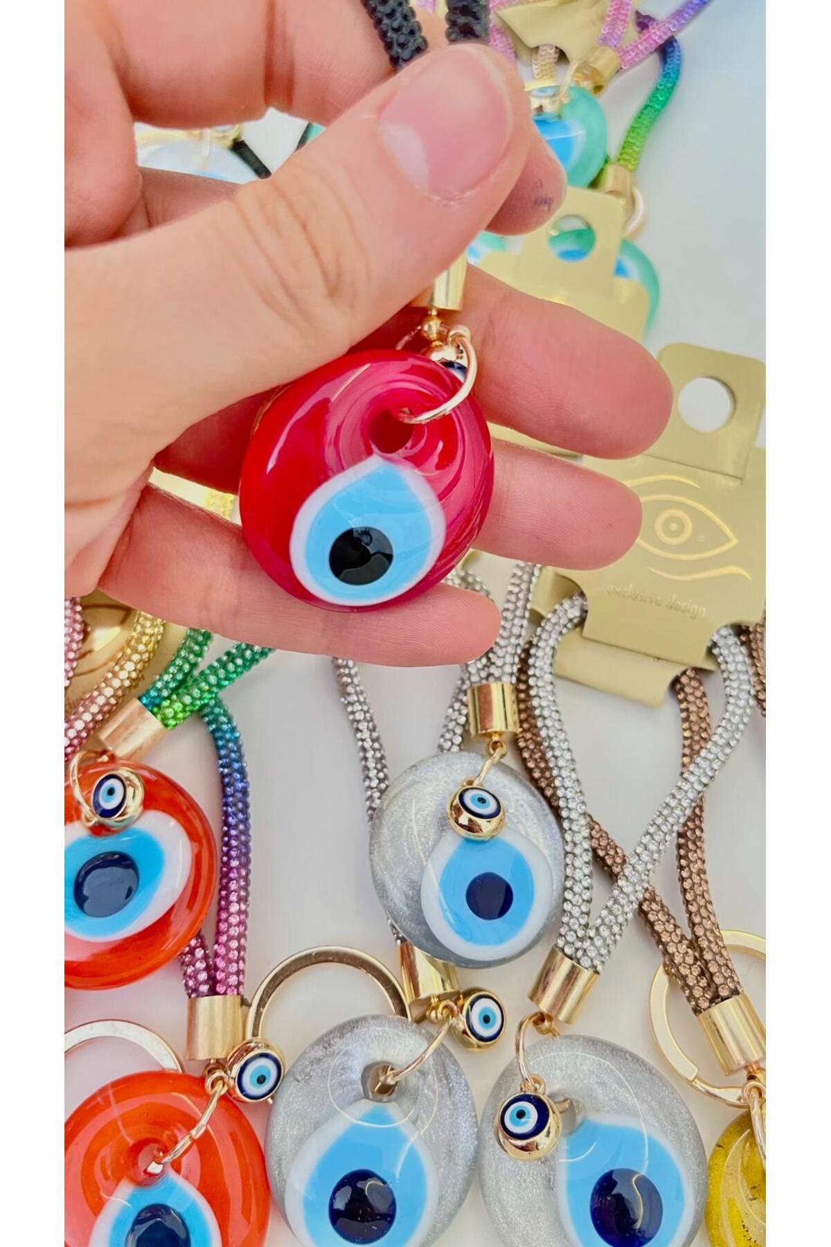 Meredith Glass Evil Eye Cord Charm - Red and Black Cord