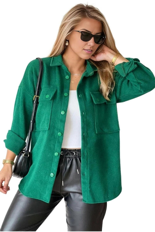 Mabel Women's Felted Fabric Shacket - Emerald and Green