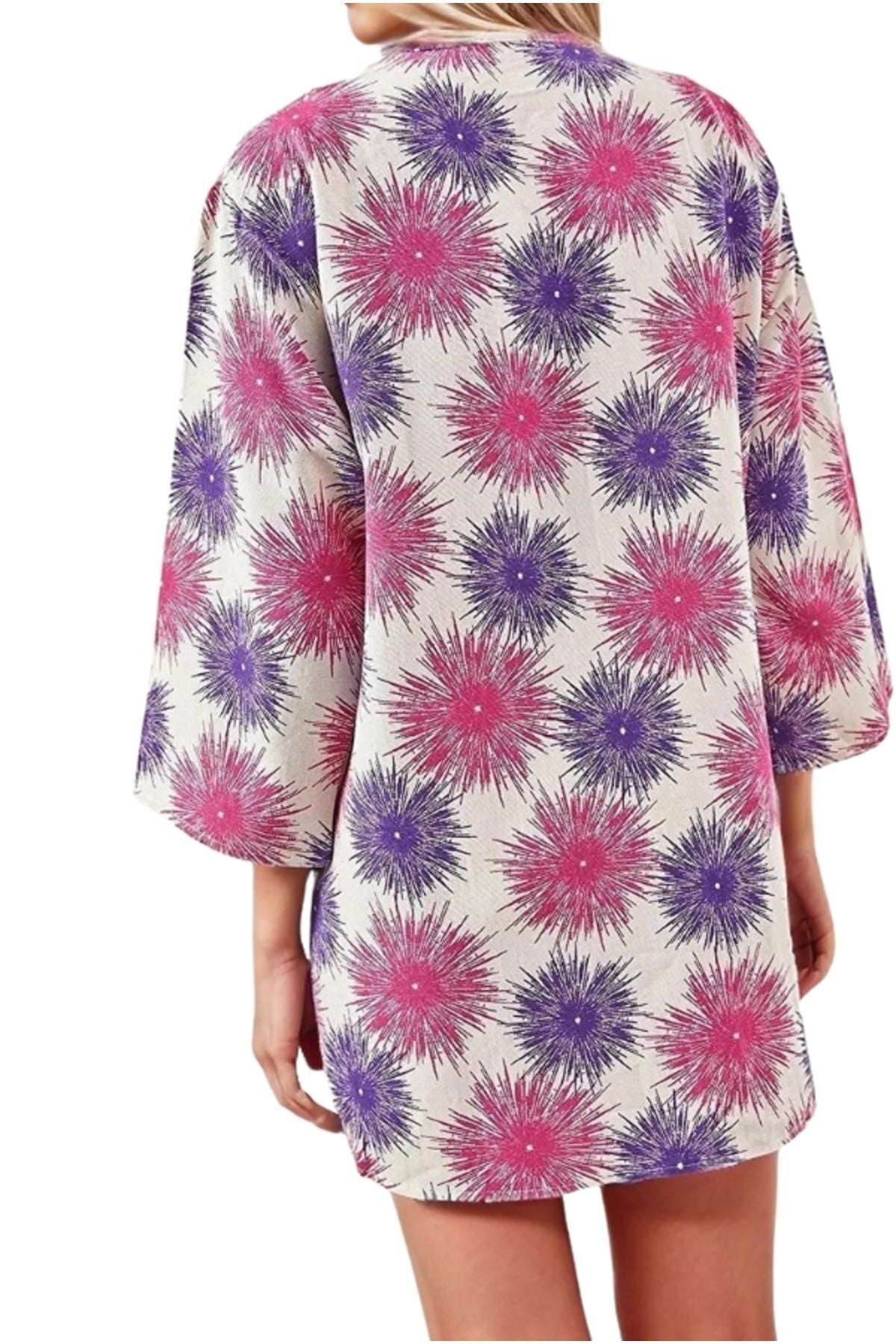 Catherine Women's Relaxed Fit Kimono - Fuchsia and Pink Print