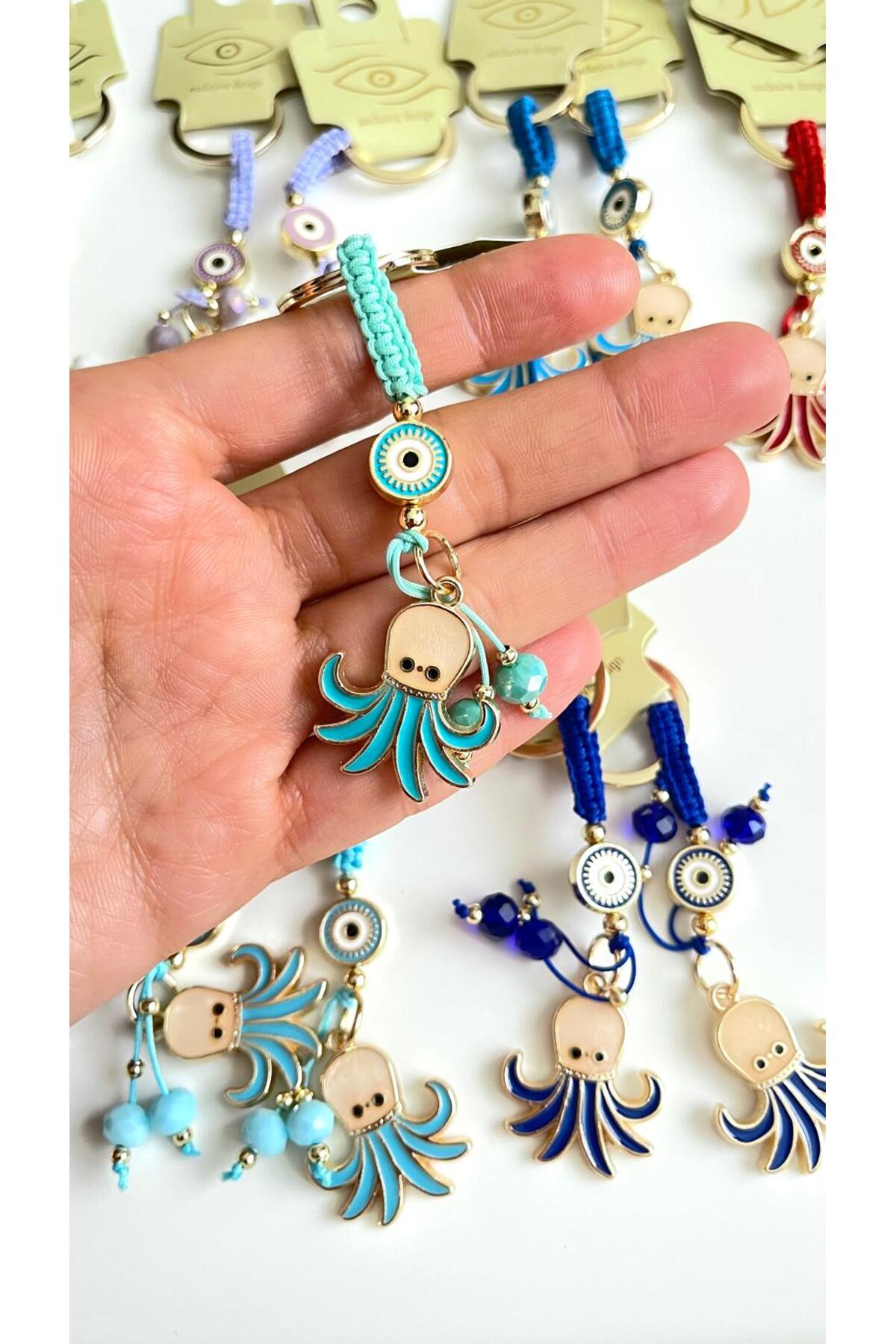 Ivy Gold-Plated Evil Eye Keychain - Turquoise Octopus Design