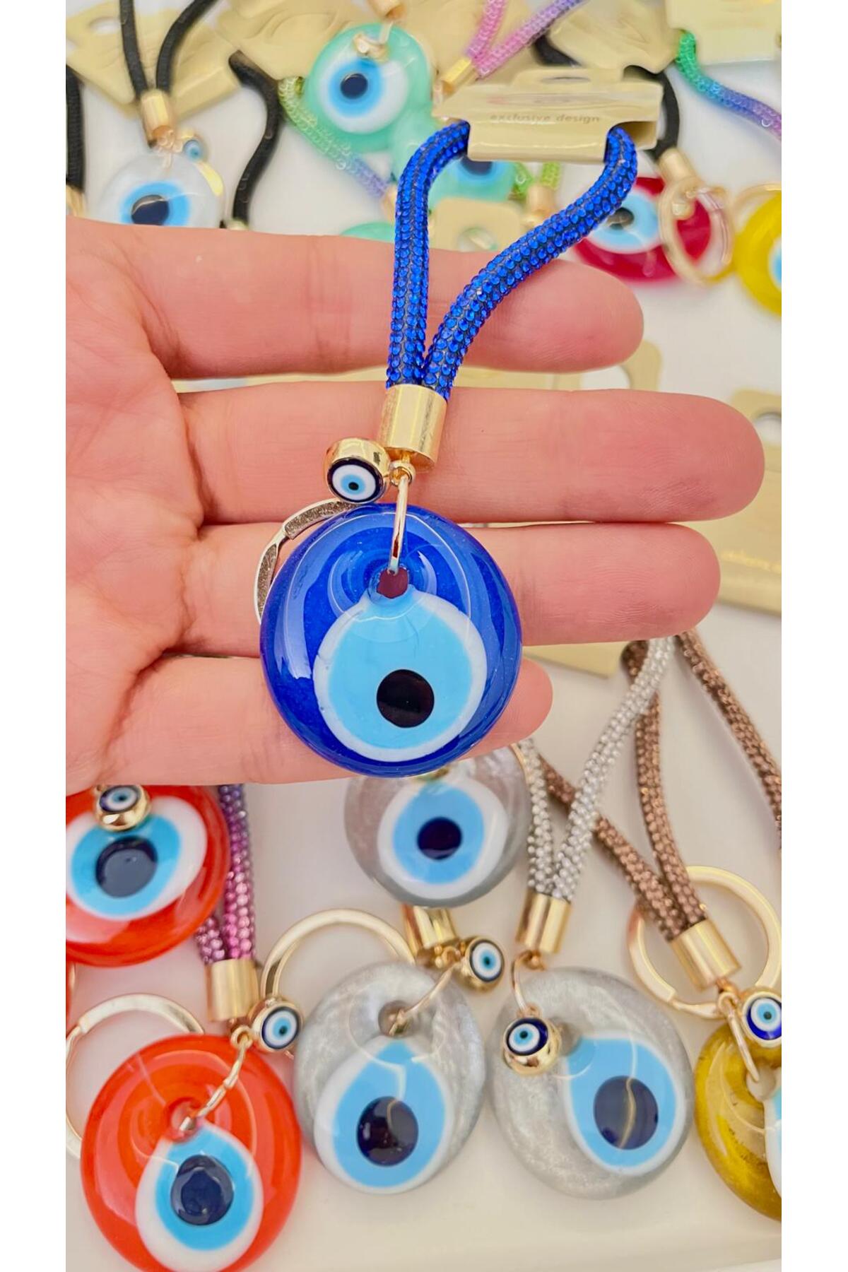 Meredith Glass Evil Eye Cord Charm - Blue Evil Eye Bead