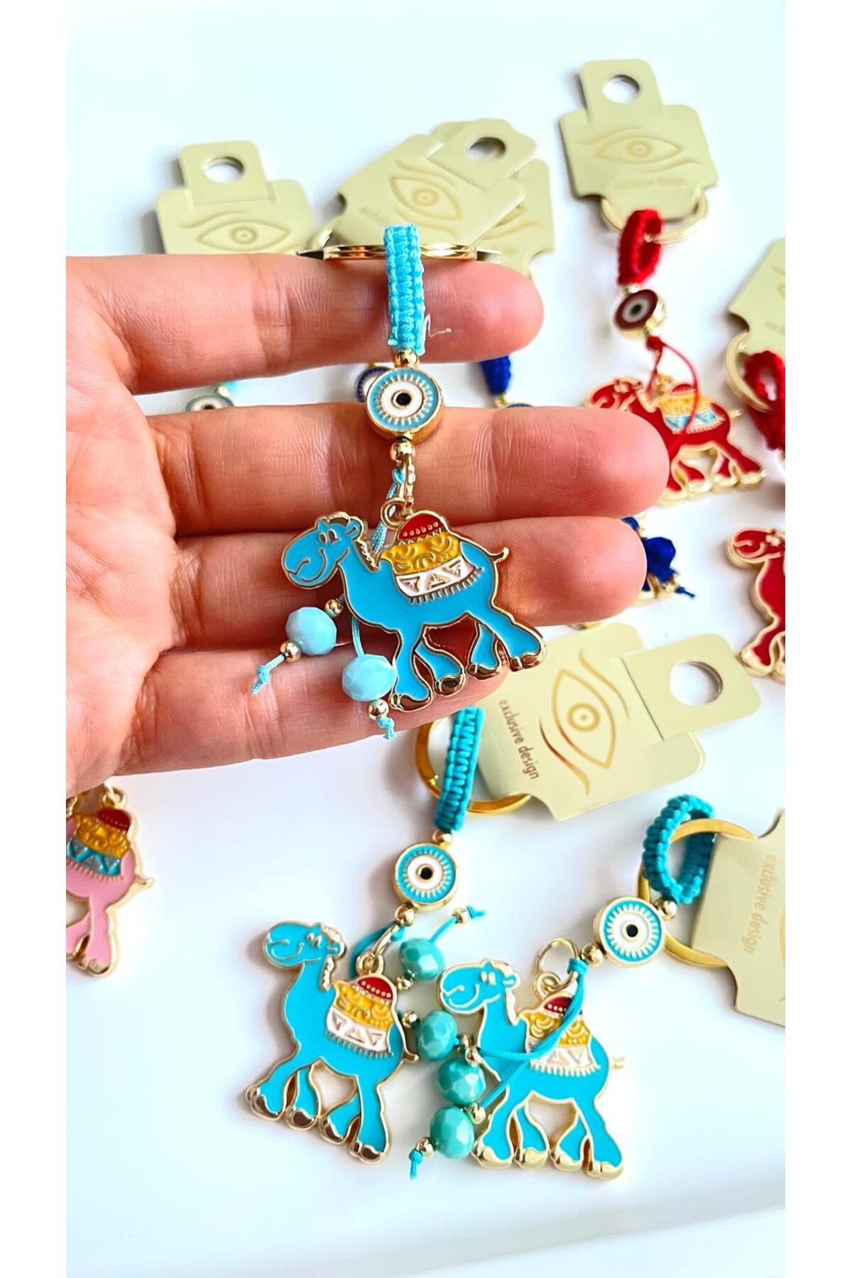Bella Gold-Plated Animal Charm Keychain - Blue Camel Design