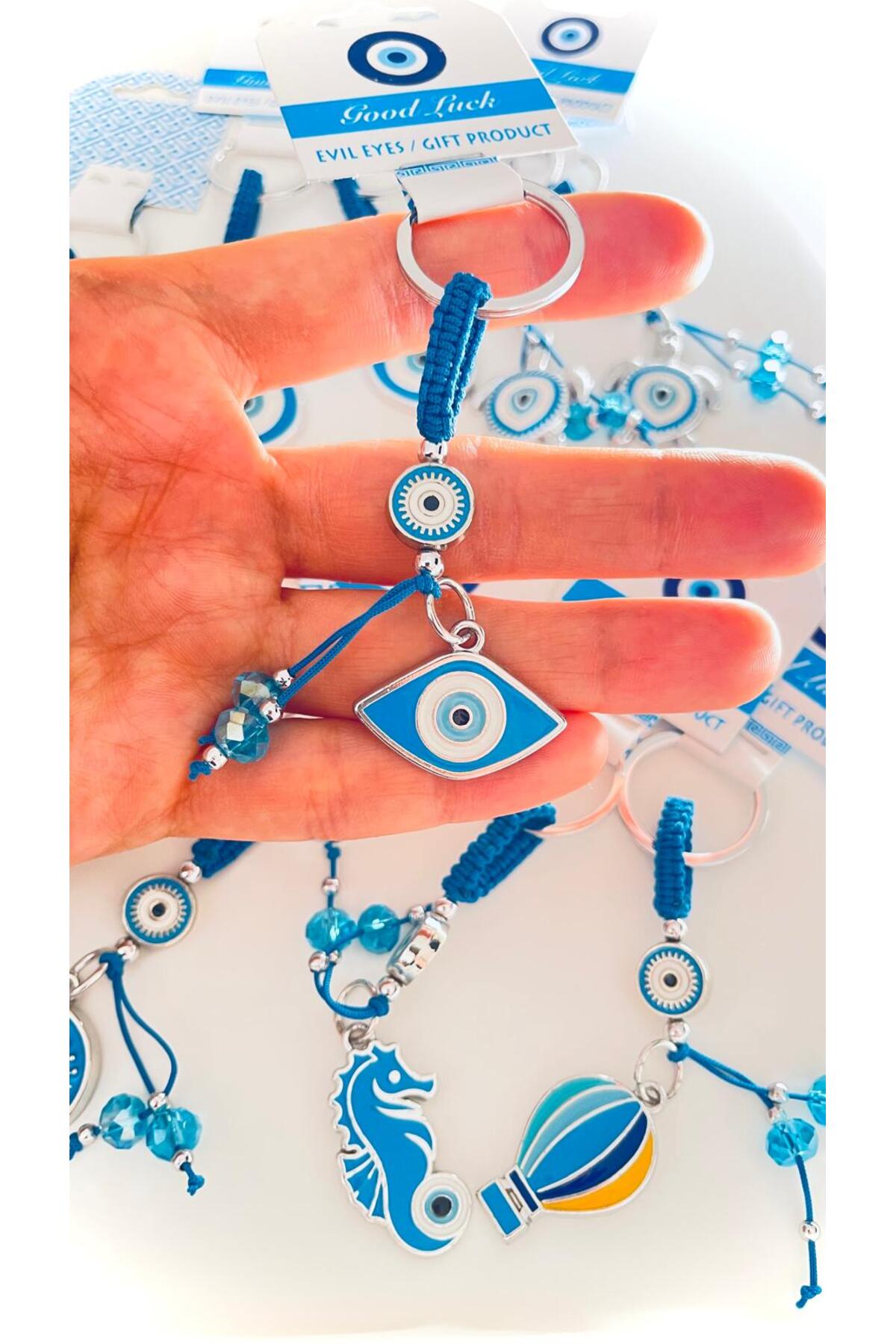 Abigail Silver-Plated Evil Eye Keychain - Blue Oval Evil Eye