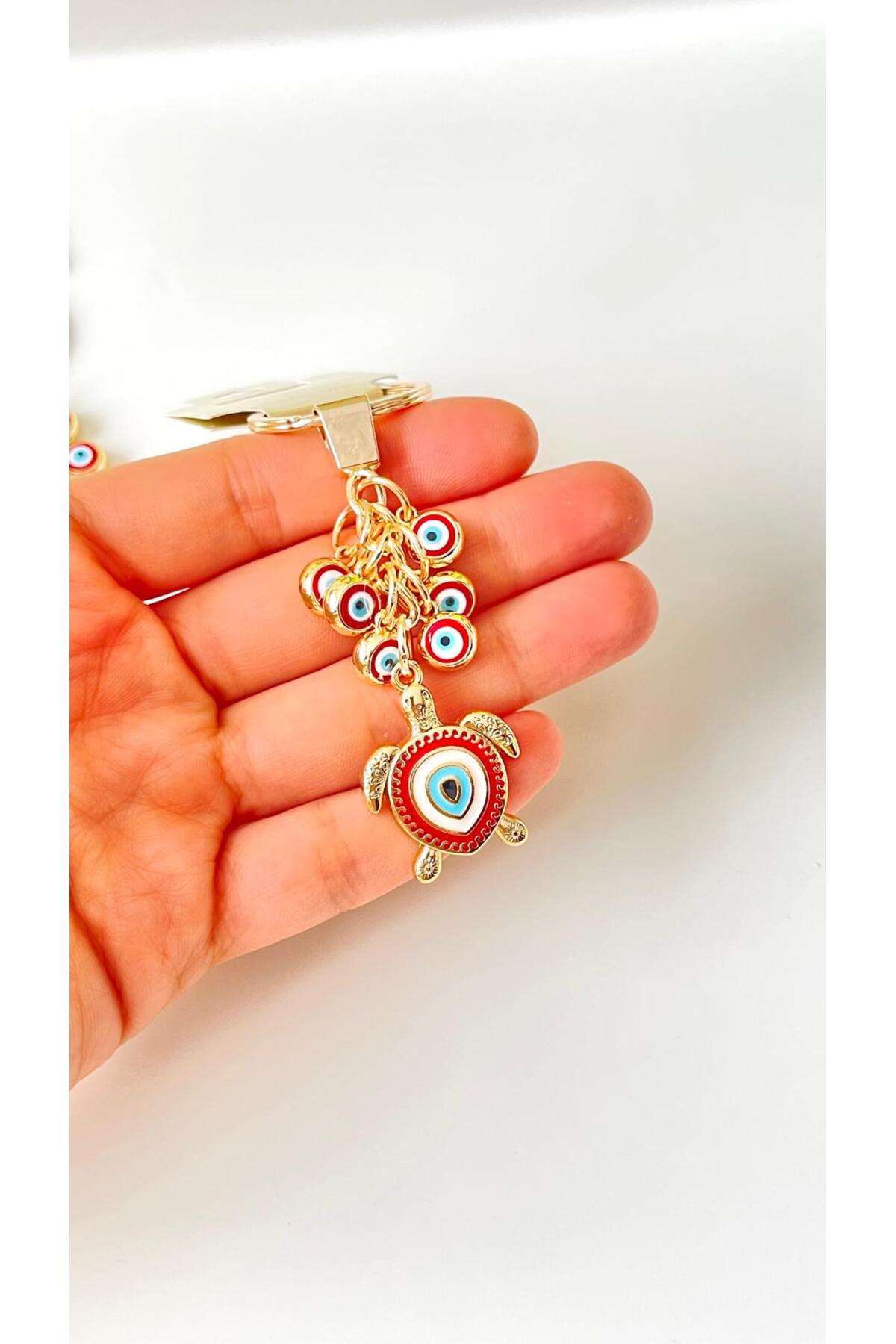 Madeleine Dangling Evil Eye Keychain - Blue Turtle