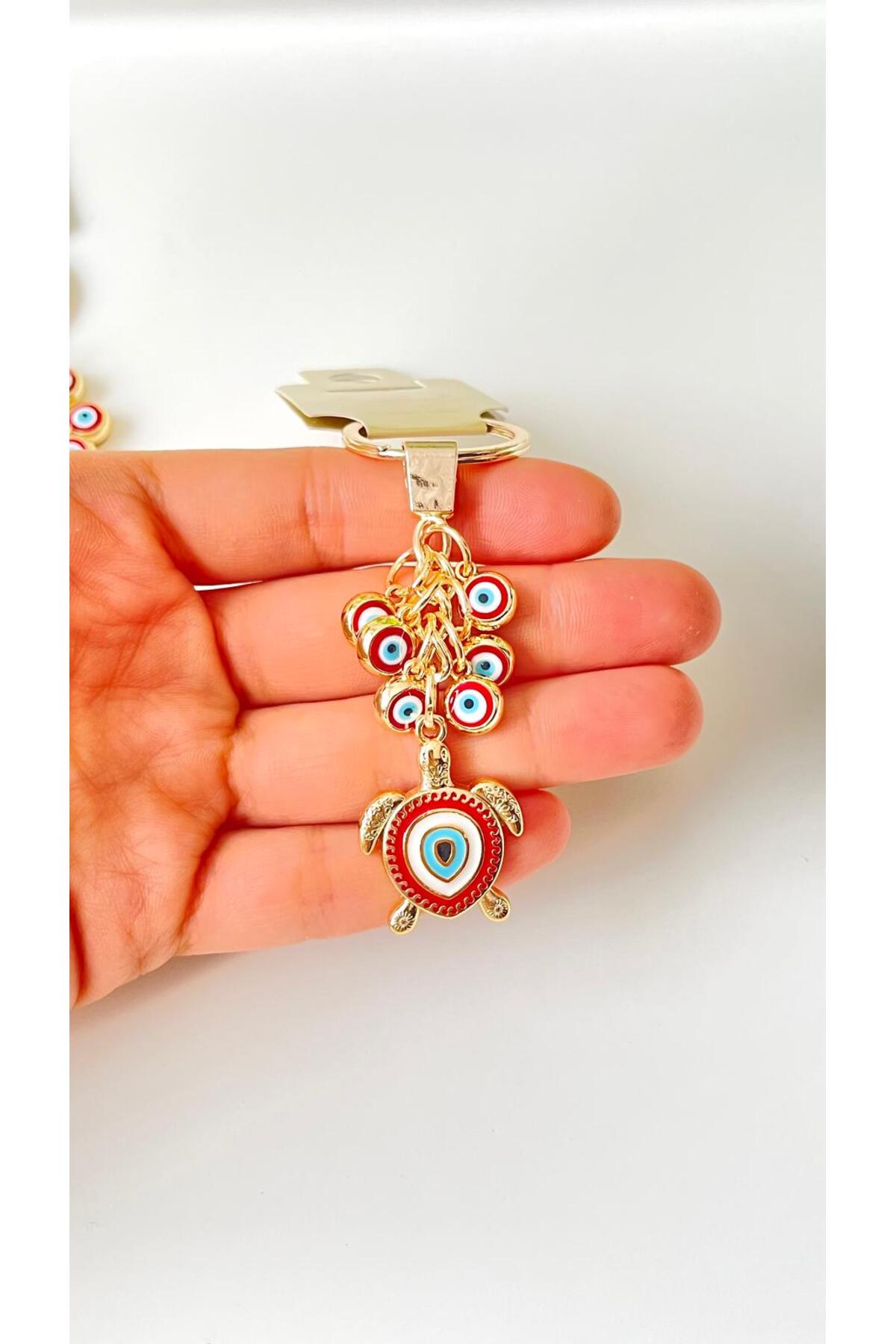 Madeleine Dangling Evil Eye Keychain - Blue Turtle
